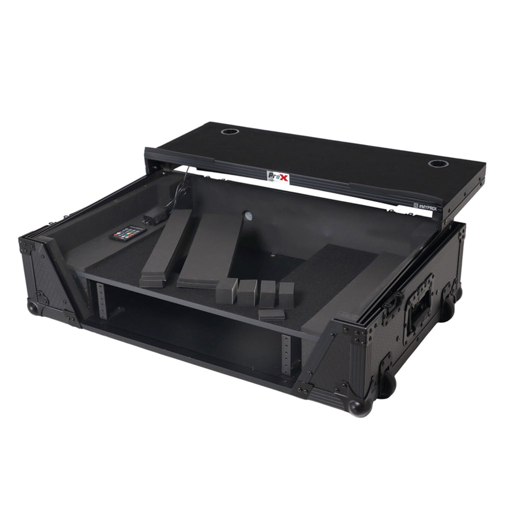 2U Flight Road Case For Pioneer DDJ-FLX10 REV5 REV7 DJ Controller with Laptop Shelf Wheels LED Black Finish
