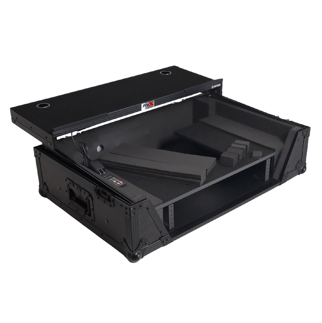 2U Flight Road Case For Pioneer DDJ-FLX10 REV5 REV7 DJ Controller with Laptop Shelf Wheels LED Black Finish