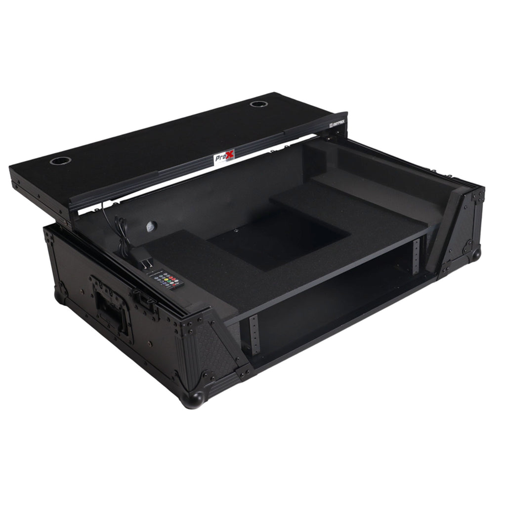 2U Flight Road Case For Pioneer DDJ-FLX10 REV5 REV7 DJ Controller with Laptop Shelf Wheels LED Black Finish