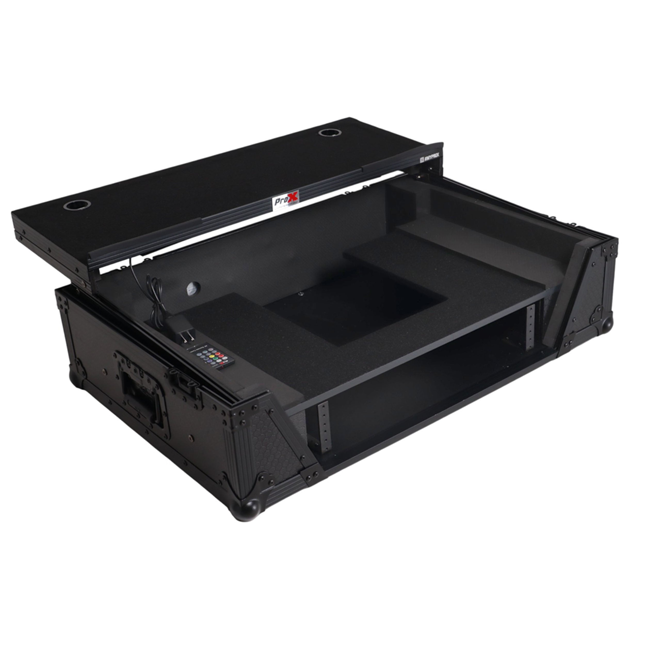 2U Flight Road Case For Pioneer DDJ-FLX10 REV5 REV7 DJ Controller with Laptop Shelf Wheels LED Black Finish