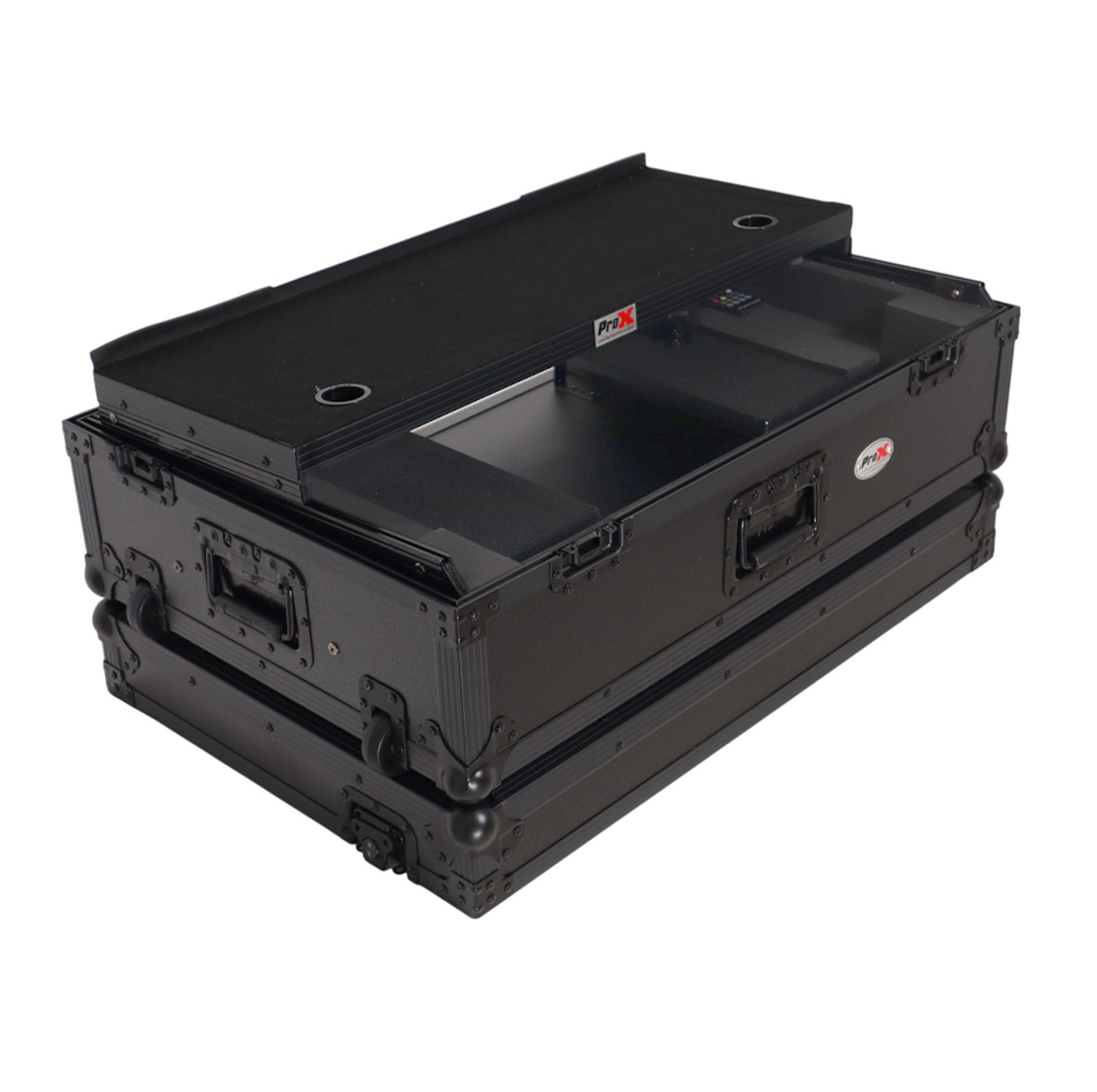 2U Flight Road Case For Pioneer DDJ-FLX10 REV5 REV7 DJ Controller with Laptop Shelf Wheels LED Black Finish