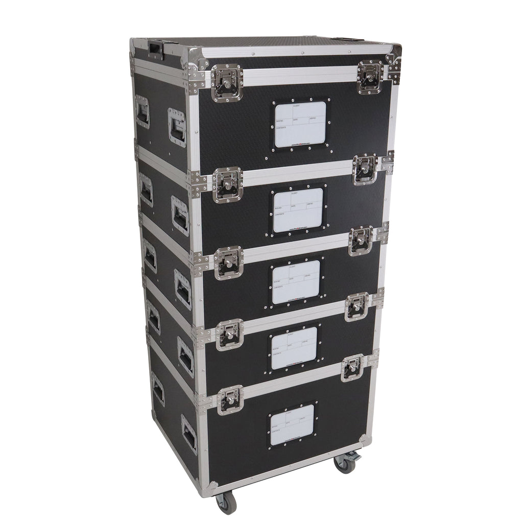 5 Tier TruckPax Utility ATA Flight Case Truck Storage Road Case with Dividers and 4" in casters – 24"x30"x68" Ext