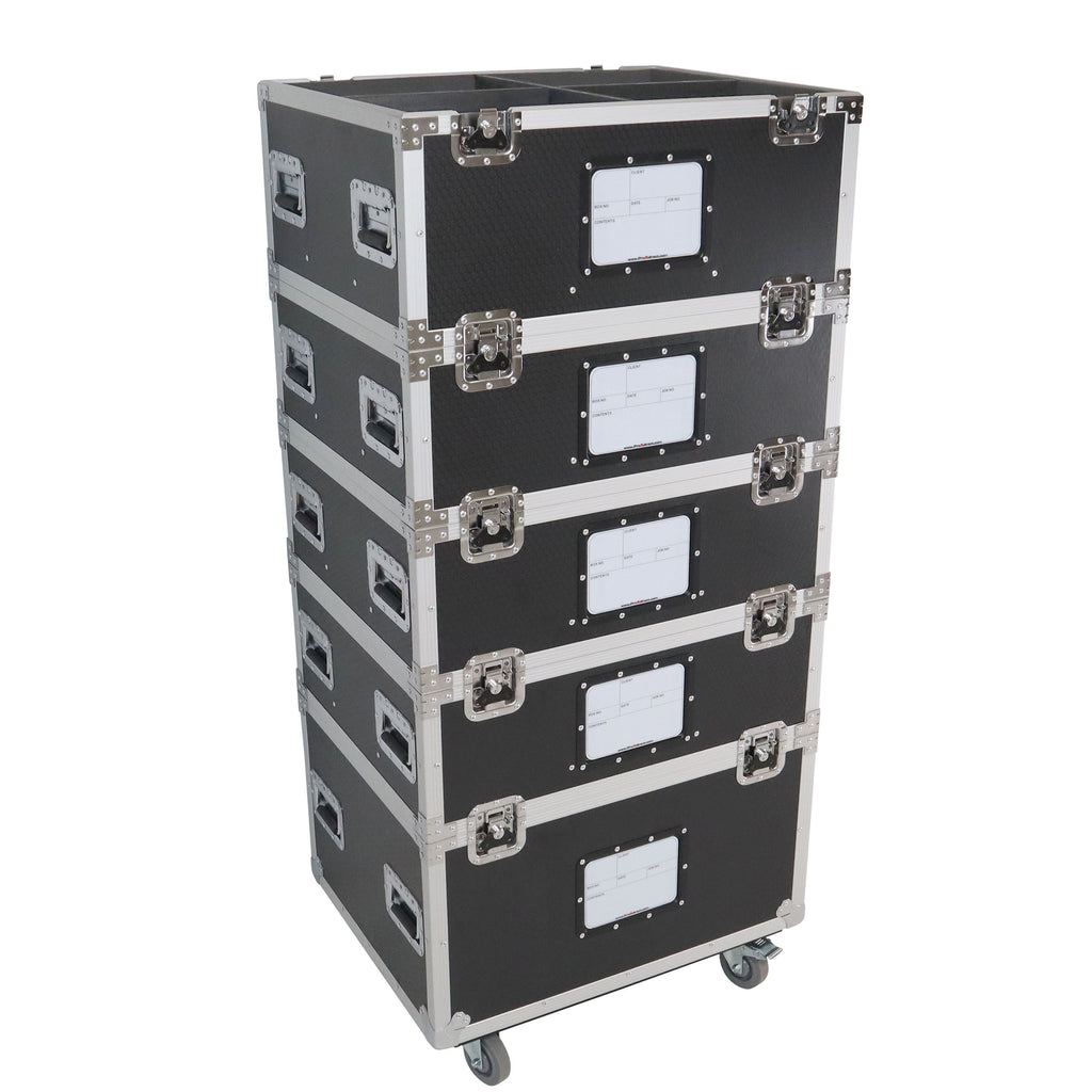 5 Tier TruckPax Utility ATA Flight Case Truck Storage Road Case with Dividers and 4" in casters – 24"x30"x68" Ext