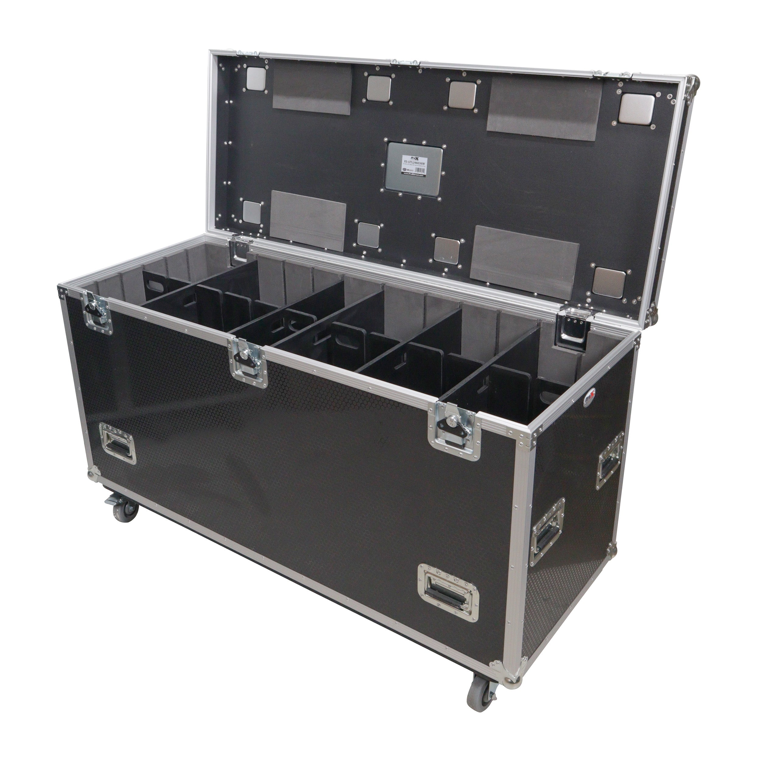 TruckPax Utility ATA Flight Case Truck Storage Road Case with Dividers Tray and 4" in casters – 24"x60"x36" Ext