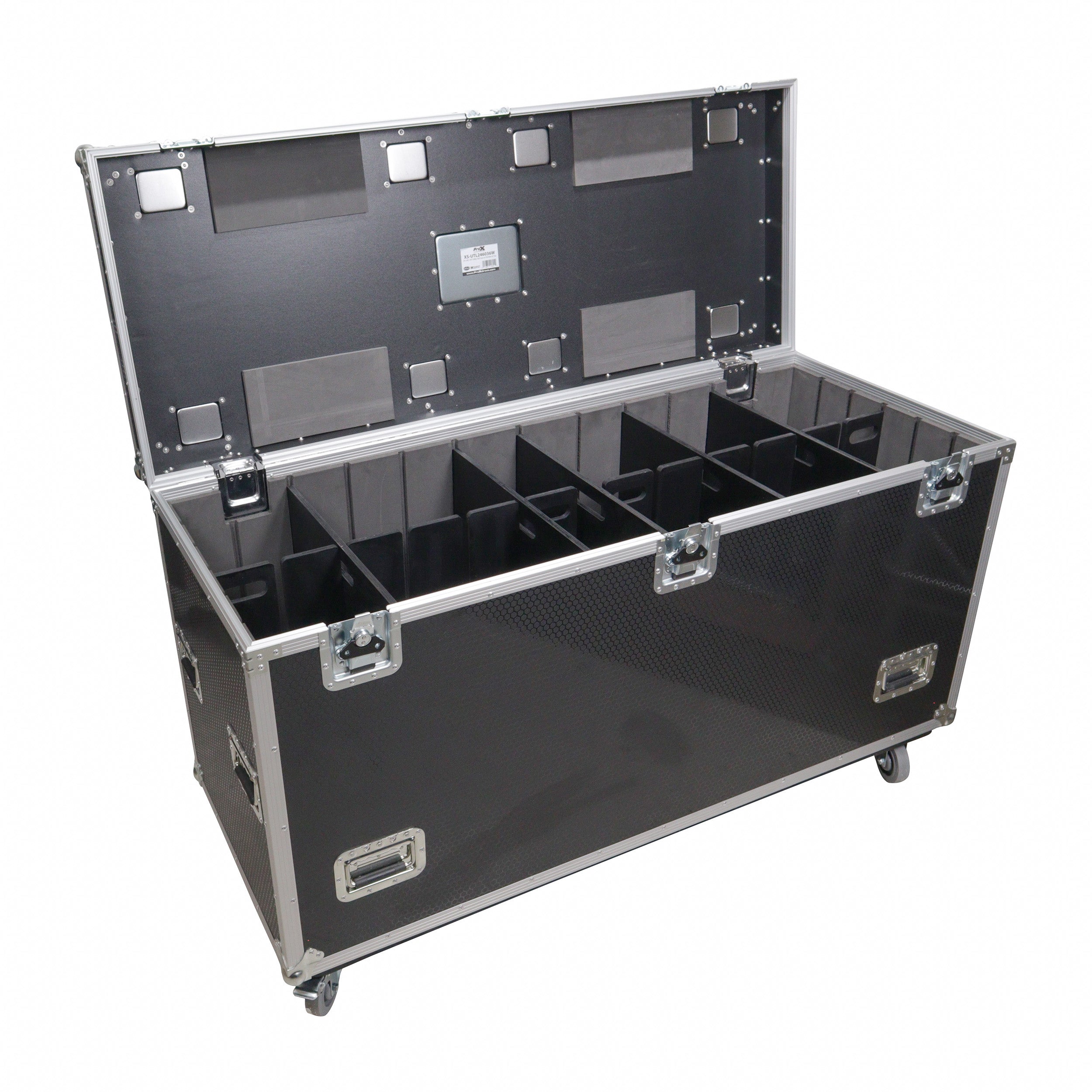 TruckPax Utility ATA Flight Case Truck Storage Road Case with Dividers Tray and 4" in casters – 24"x60"x36" Ext
