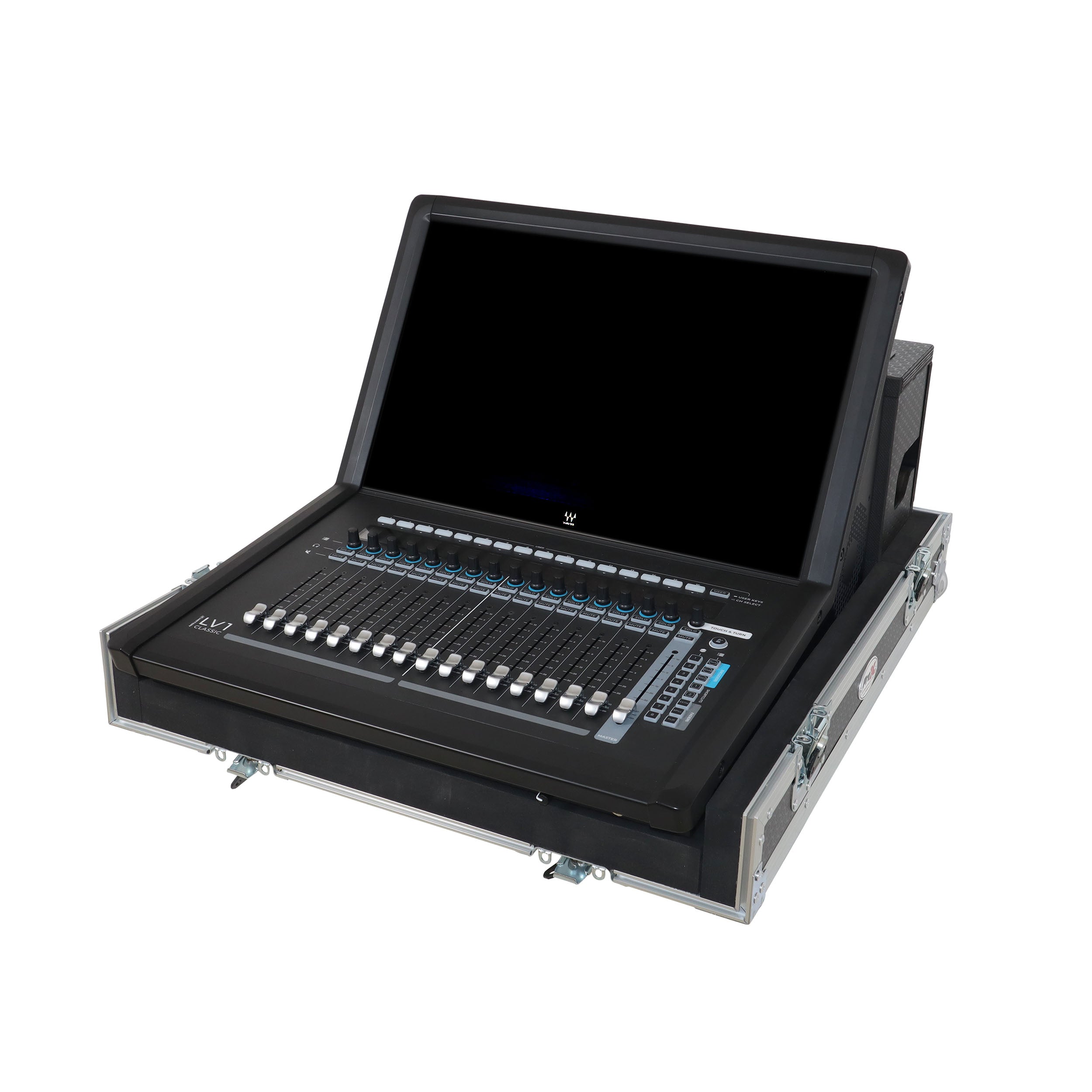 ATA Digital Audio Mixer Flight Case for Waves eMotion LV1 Classic Console with Doghouse compartment and 4x Caster wheels