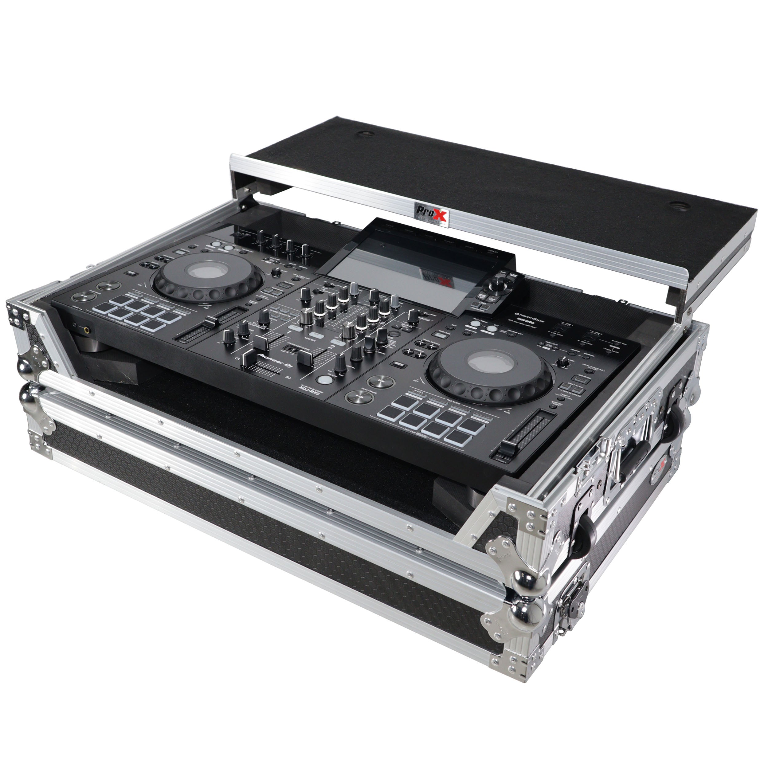 ATA Flight Case ATA Flight Case For Pioneer DDJ-REV5 XDJ-RX3 DJ Controller with Laptop Shelf 1U Rack Space and Wheels