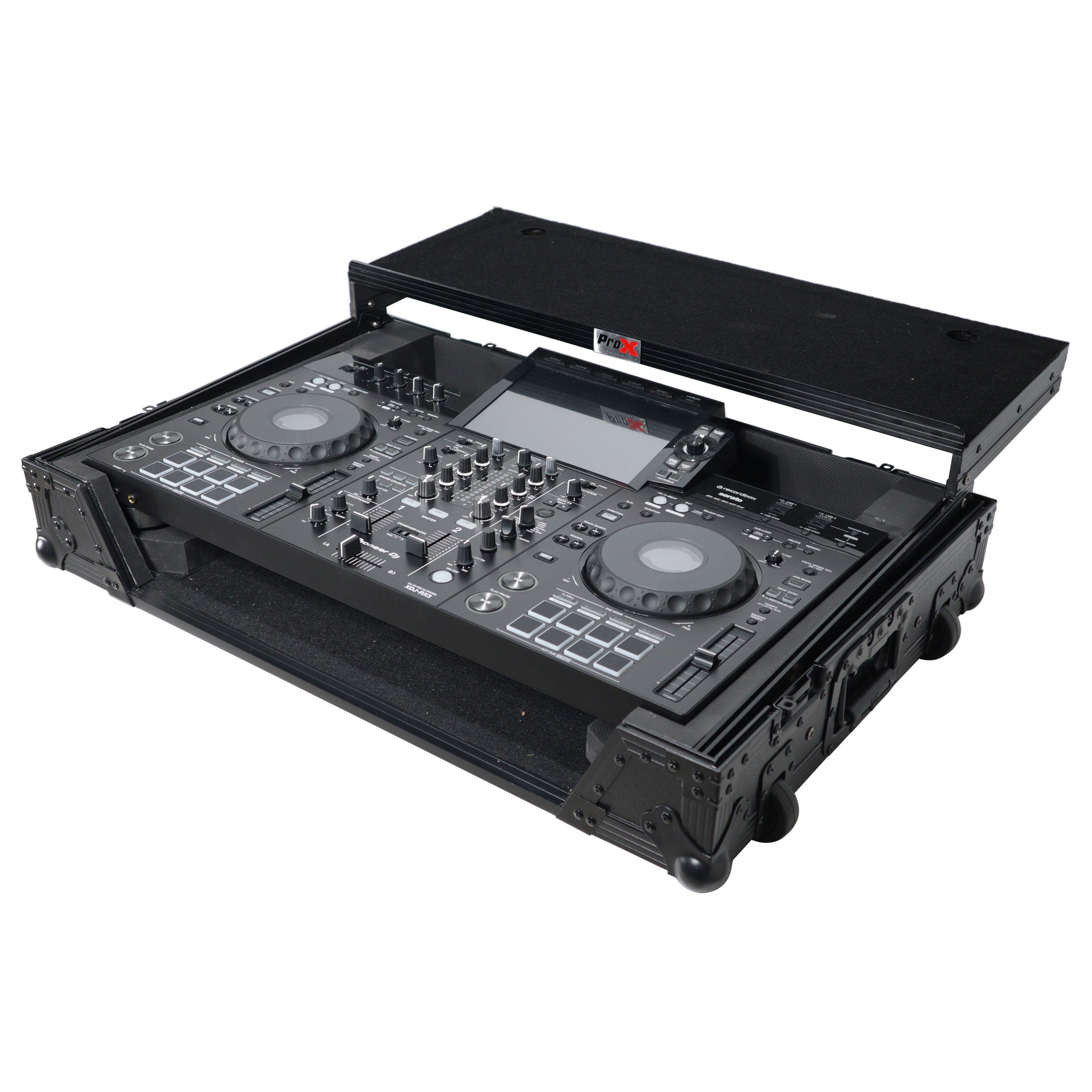ATA Style DJ Controller Case for Pioneer DDJ-REV5 XDJ-RX3 RX2 Case with Laptop Shelf and Wheels | Black Finish