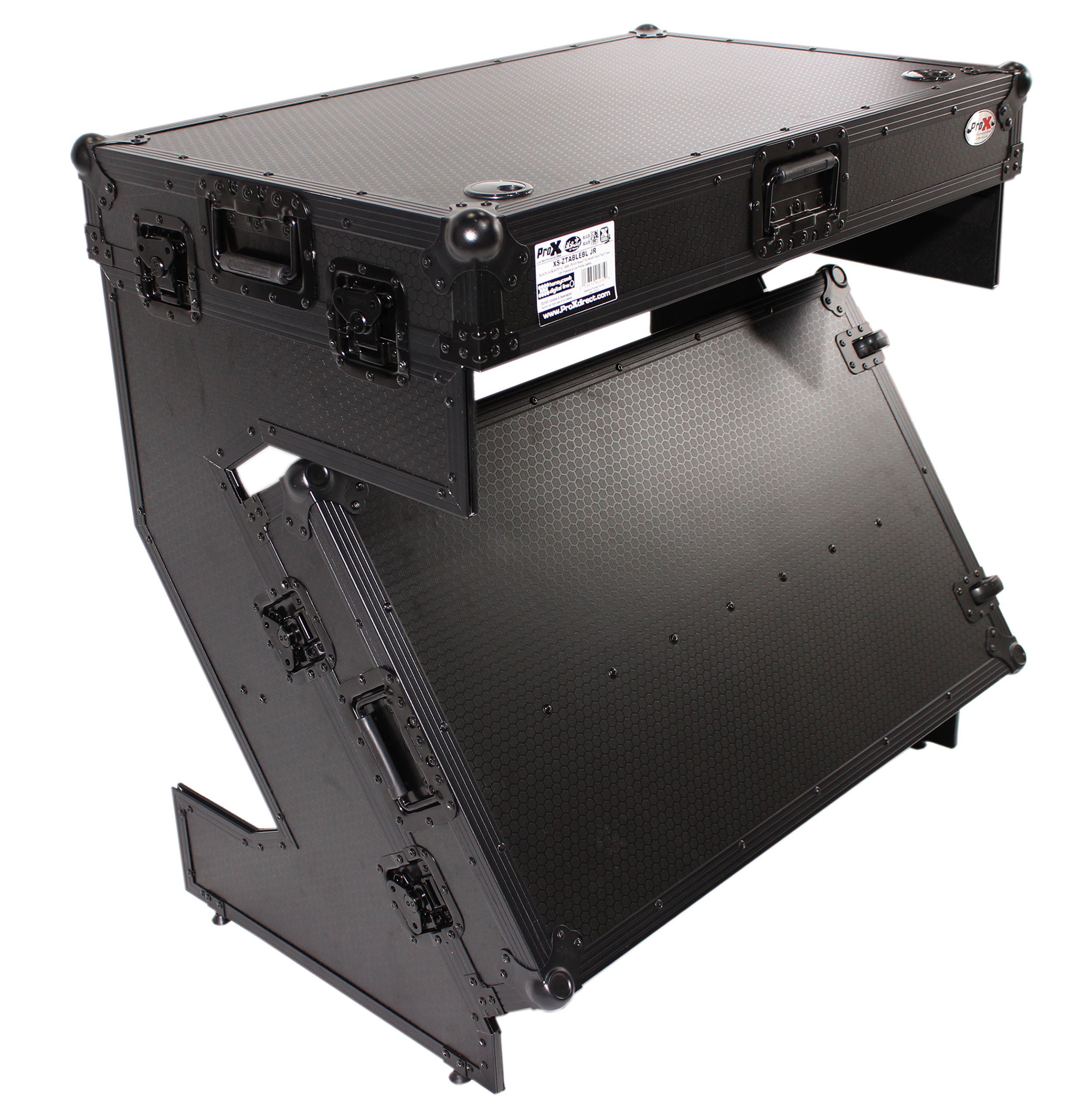 Z-Table Jr Folding DJ Table Mobile Workstation Flight Case Style with Handles and Wheels - Black Finish