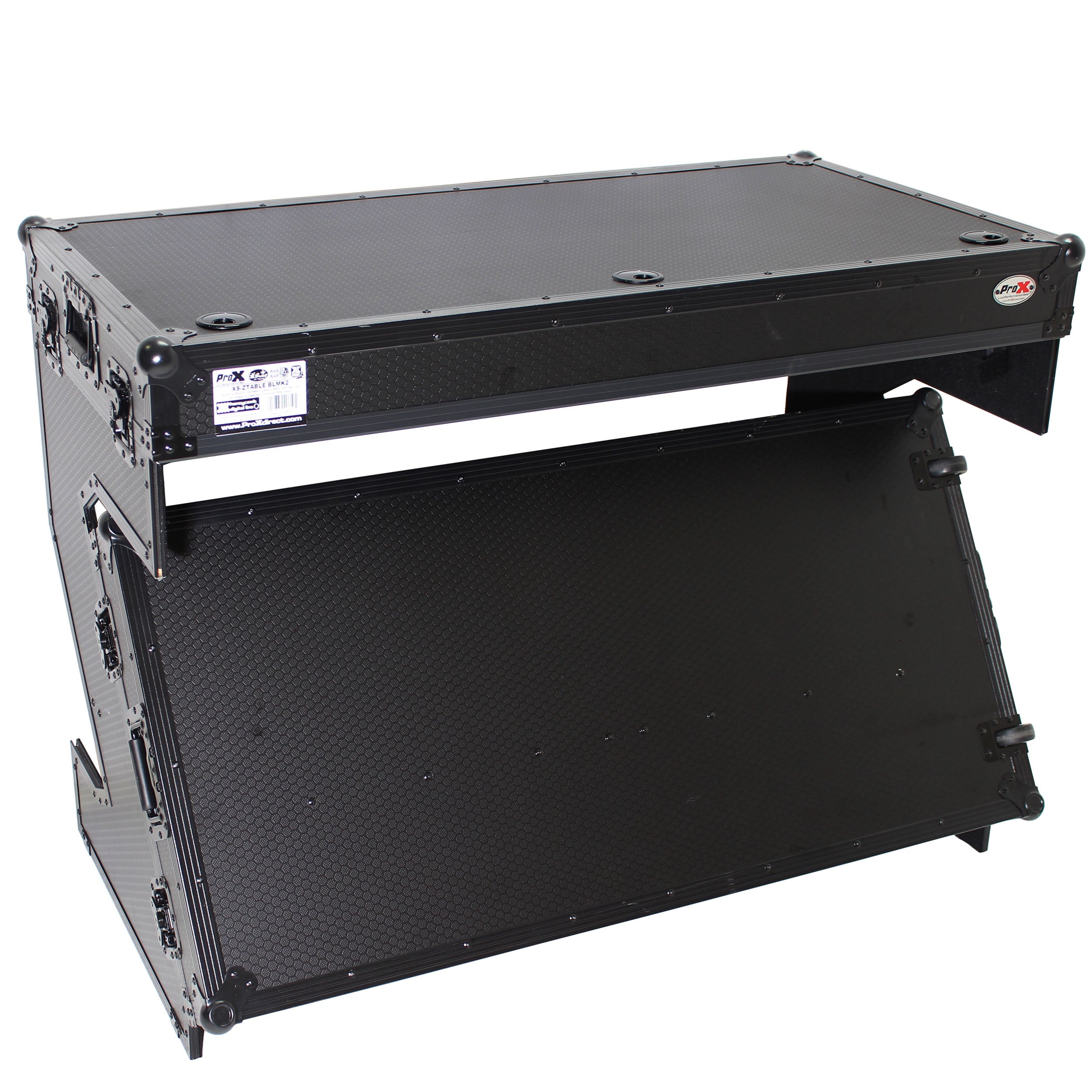 DJ Z-Table™ Folding DJ Table Mobile Workstation Flight Case Style with Handles and Wheels - Black Finish