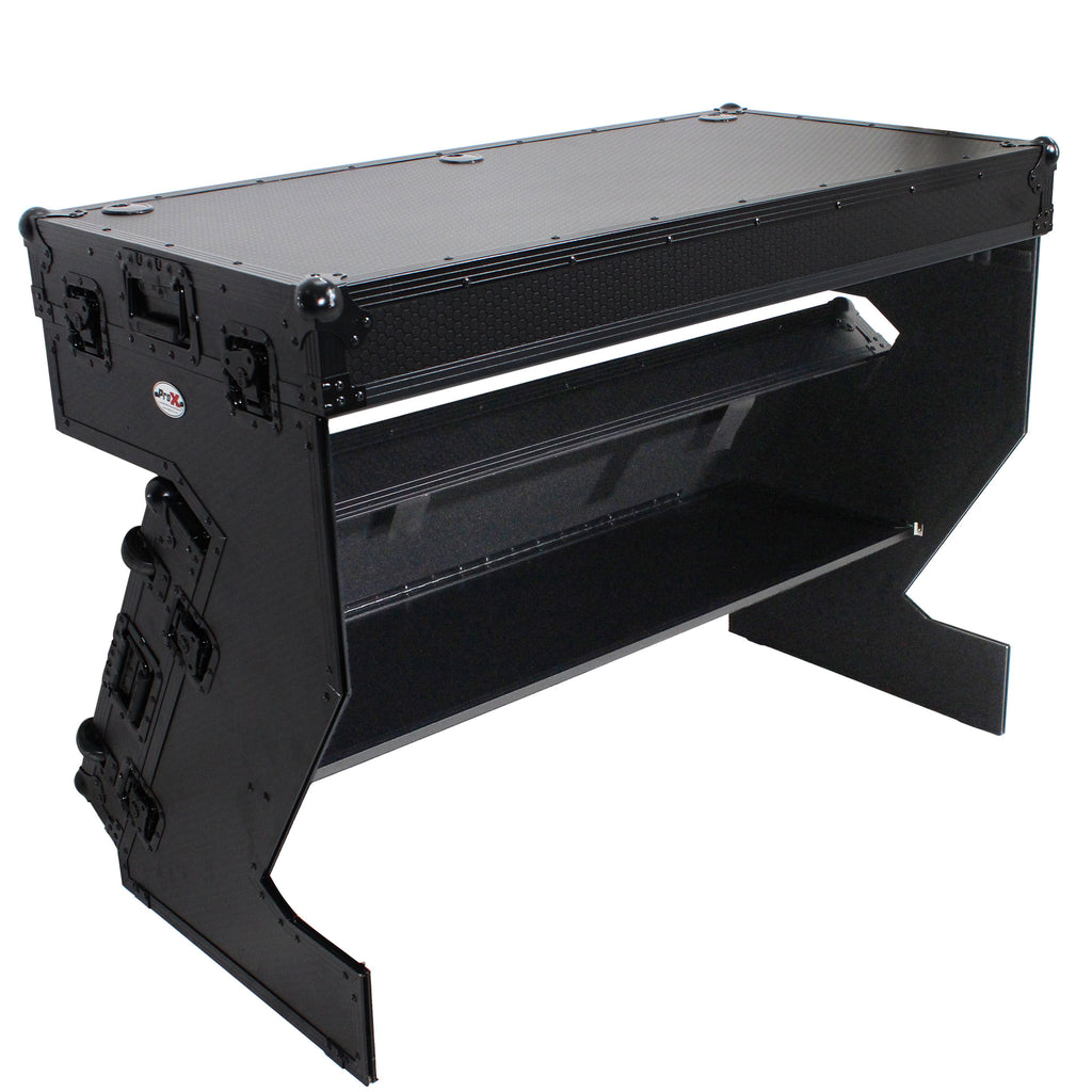 DJ Z-Table™ Folding DJ Table Mobile Workstation Flight Case Style with Handles and Wheels - Black Finish