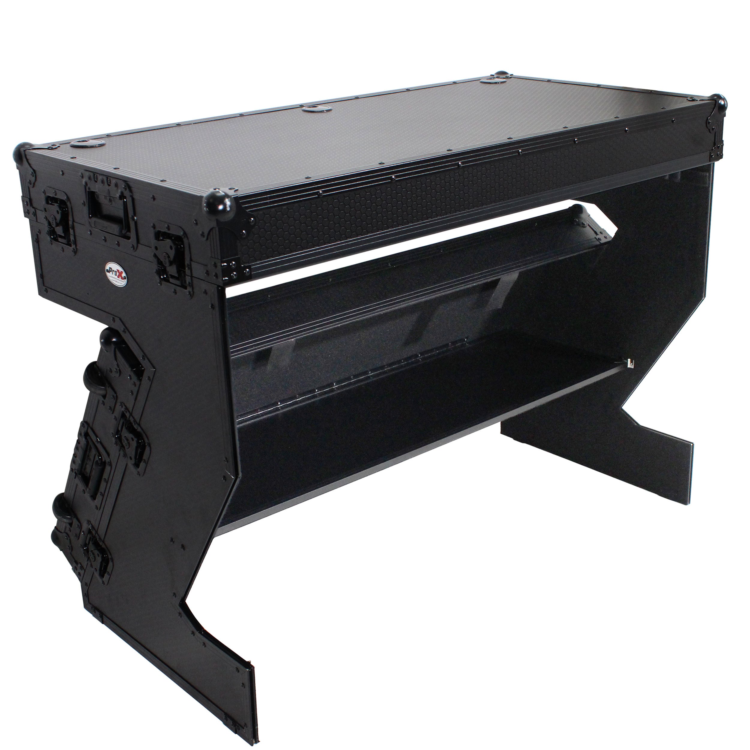 DJ Z-Table™ Folding DJ Table Mobile Workstation Flight Case Style with Handles and Wheels - Black Finish