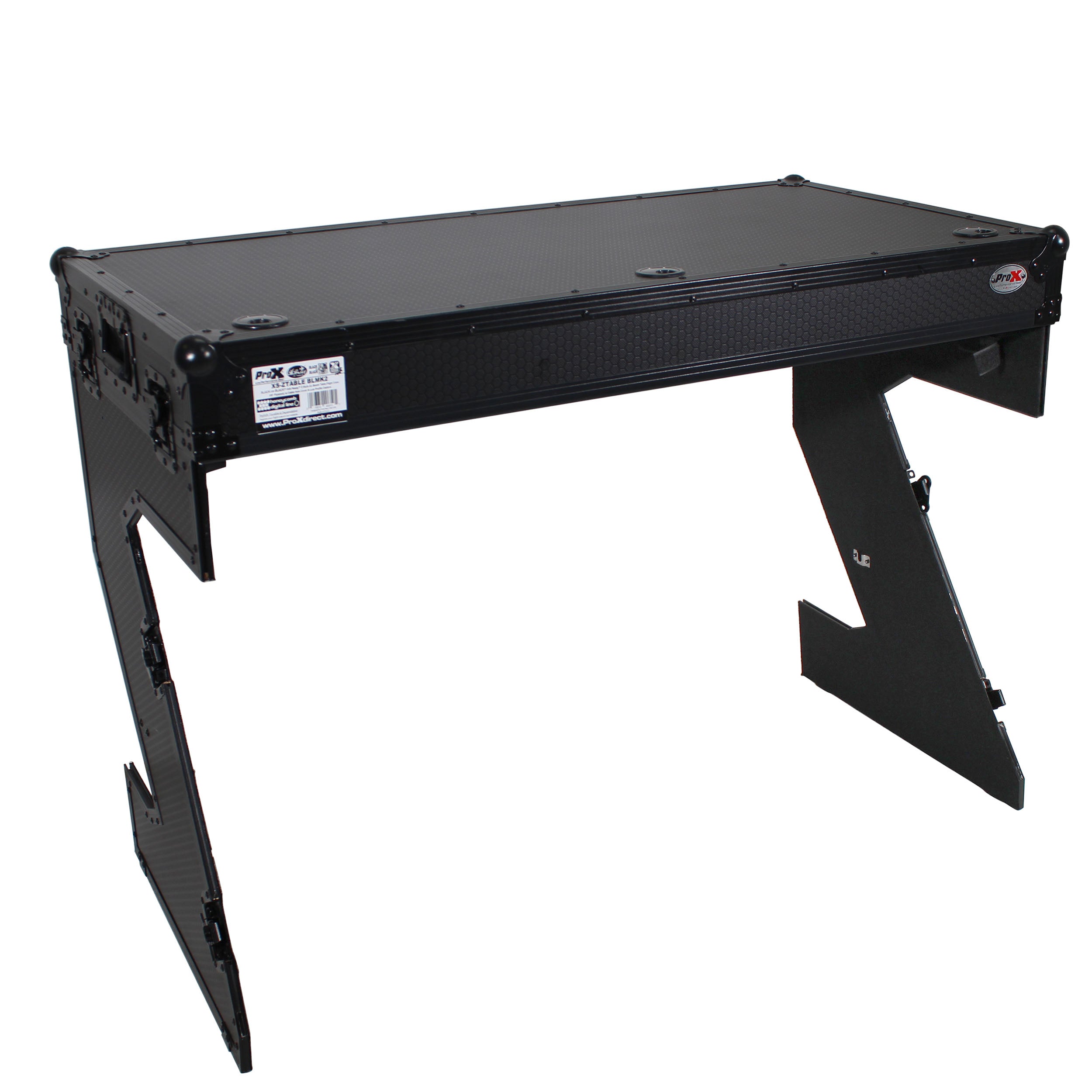 DJ Z-Table™ Folding DJ Table Mobile Workstation Flight Case Style with Handles and Wheels - Black Finish