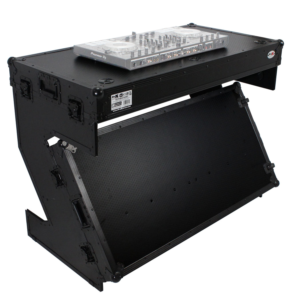 DJ Z-Table Folding DJ Table Mobile Workstation Flight Case Style with Handles and Wheels - Black Finish