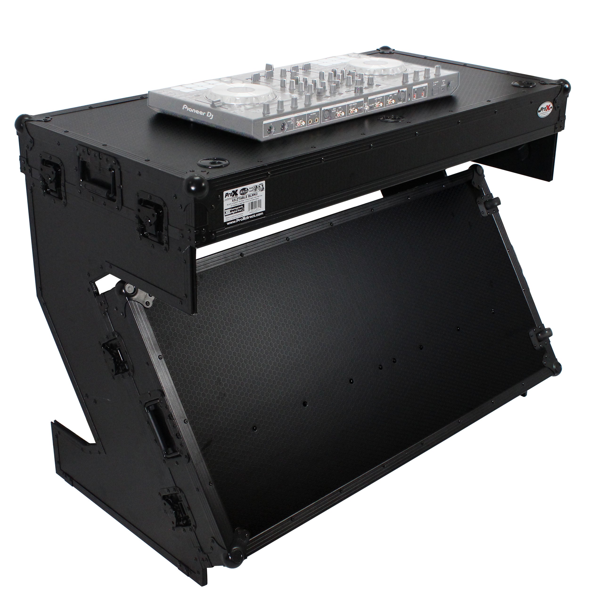 DJ Z-Table Folding DJ Table Mobile Workstation Flight Case Style with Handles and Wheels - Black Finish