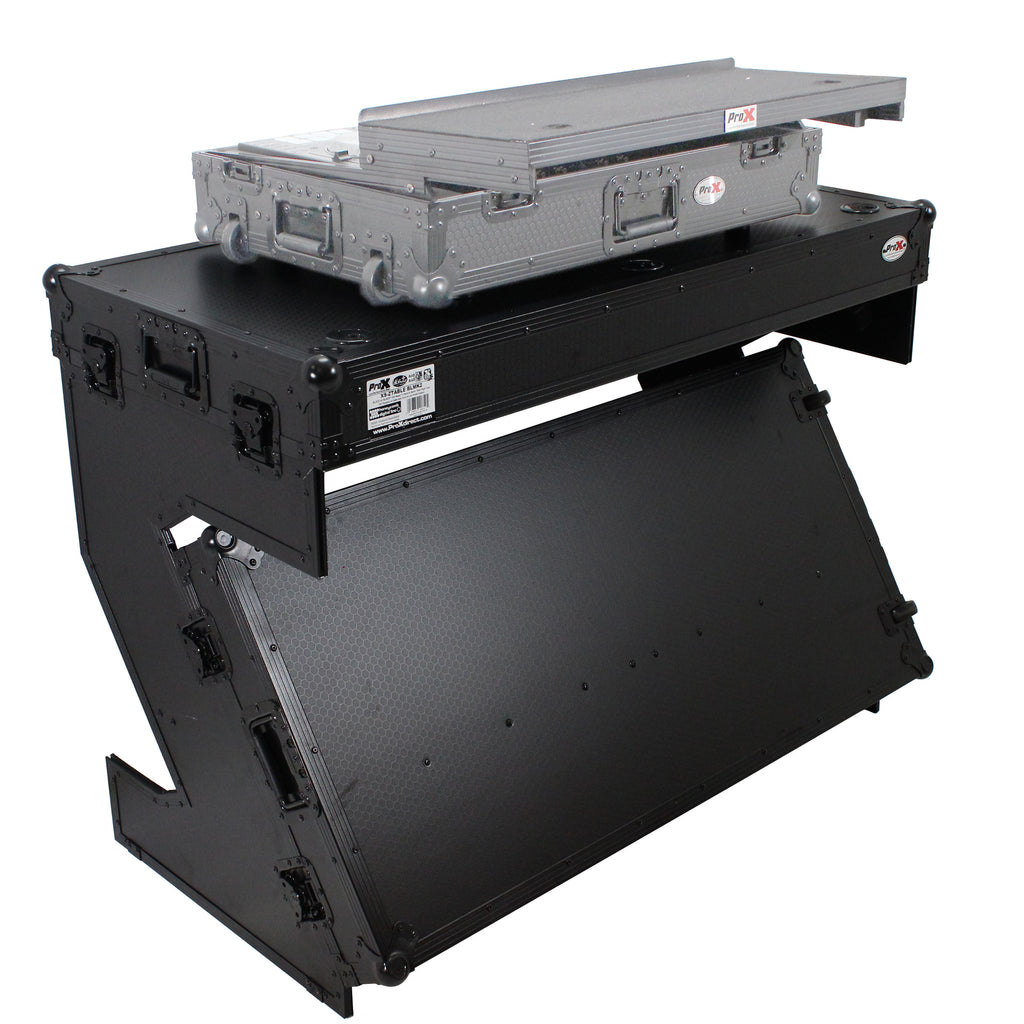 DJ Z-Table Folding DJ Table Mobile Workstation Flight Case Style with Handles and Wheels - Black Finish