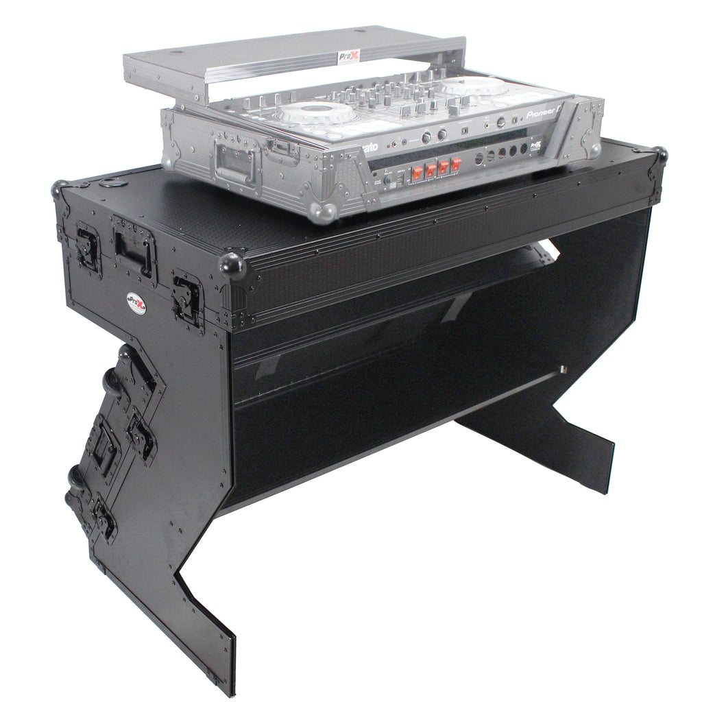 DJ Z-Table™ Folding DJ Table Mobile Workstation Flight Case Style with Handles and Wheels - Black Finish