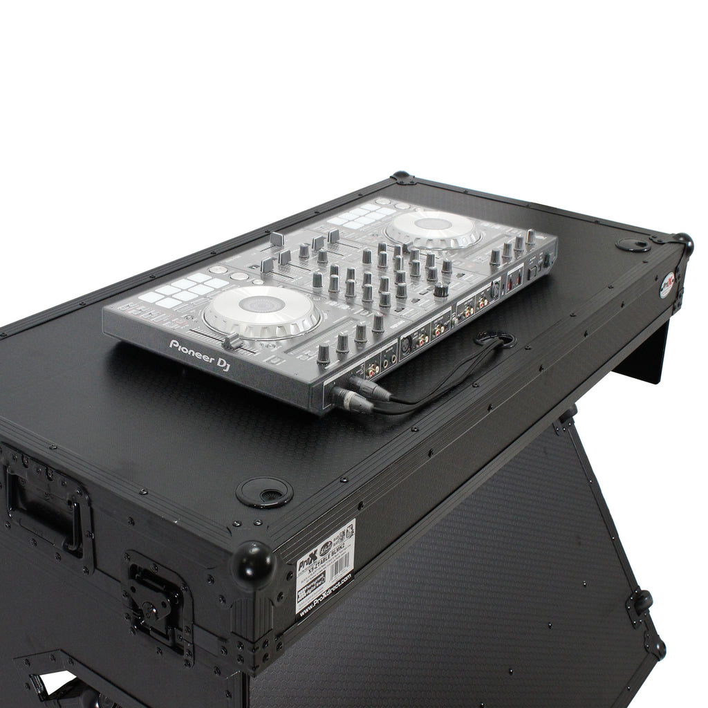 DJ Z-Table™ Folding DJ Table Mobile Workstation Flight Case Style with Handles and Wheels - Black Finish