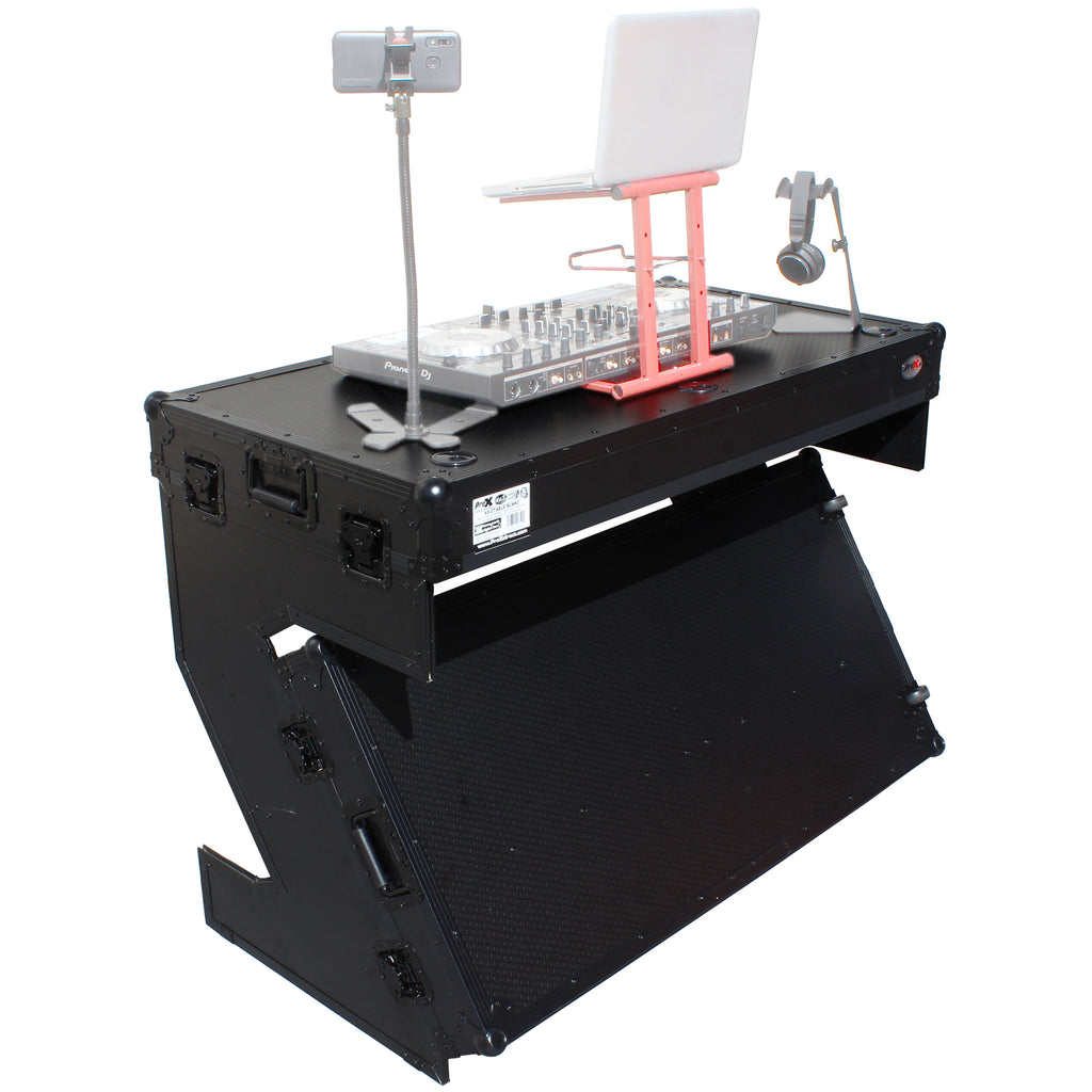 DJ Z-Table™ Folding DJ Table Mobile Workstation Flight Case Style with Handles and Wheels - Black Finish