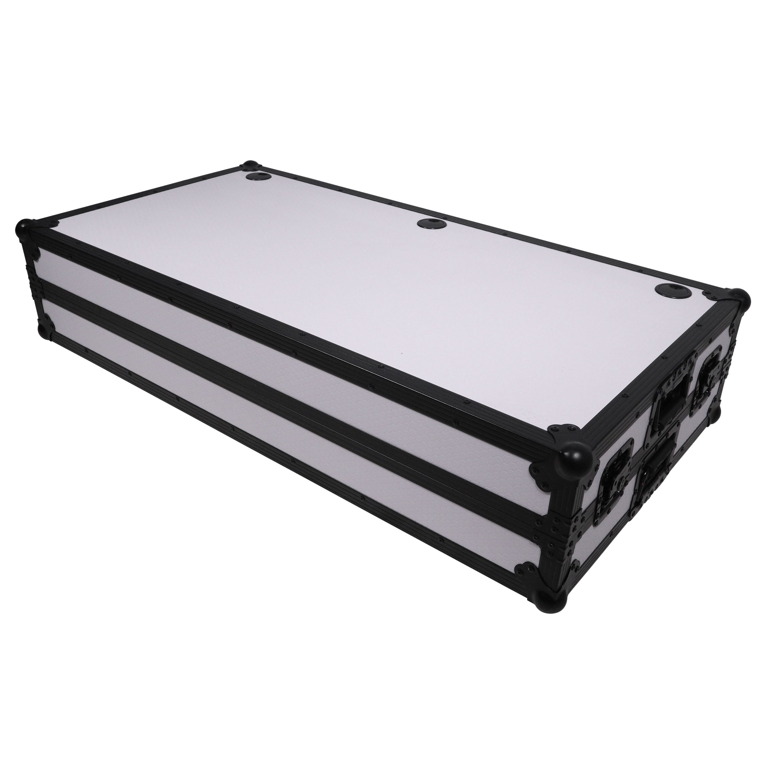 Z-Table Folding DJ Table Mobile Workstation Flight Case Style with Handles and Wheels - Black White Finish
