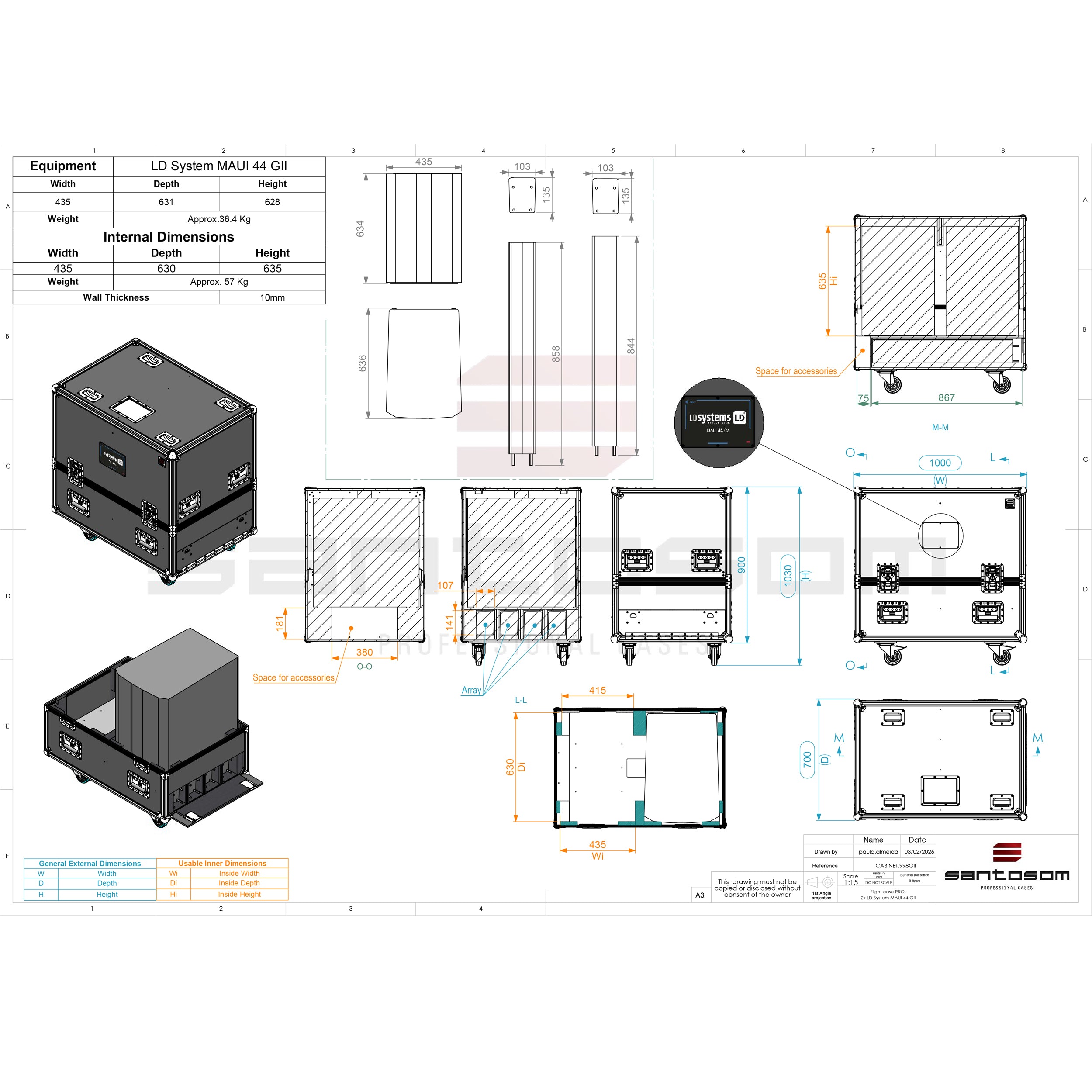 Flight case for 2x LD System Maui 44 G2 with 4x casters by Santosom