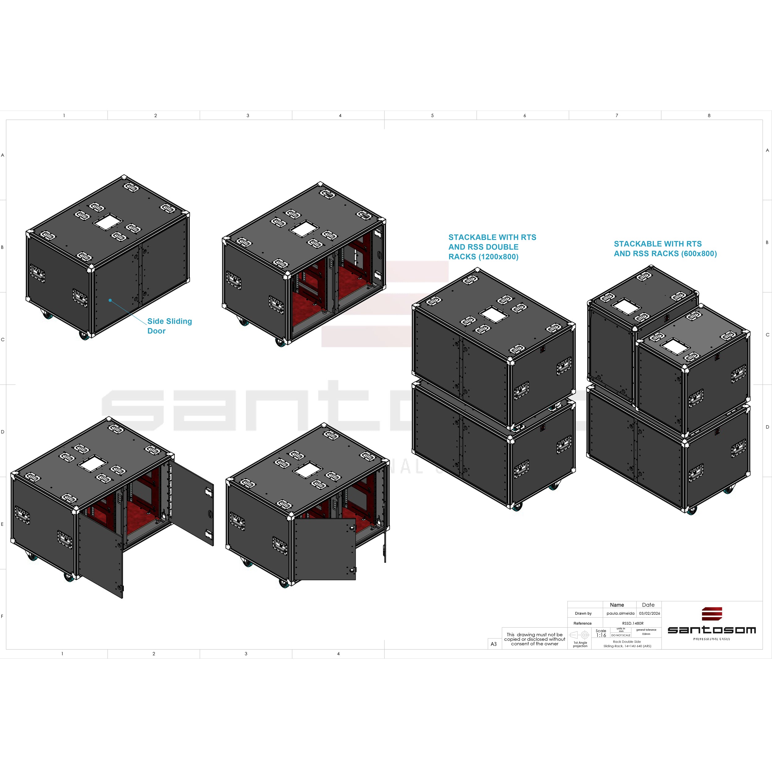 2x14U Rack Double Sliding Slam Door Rack Case 25" deep by Santosom