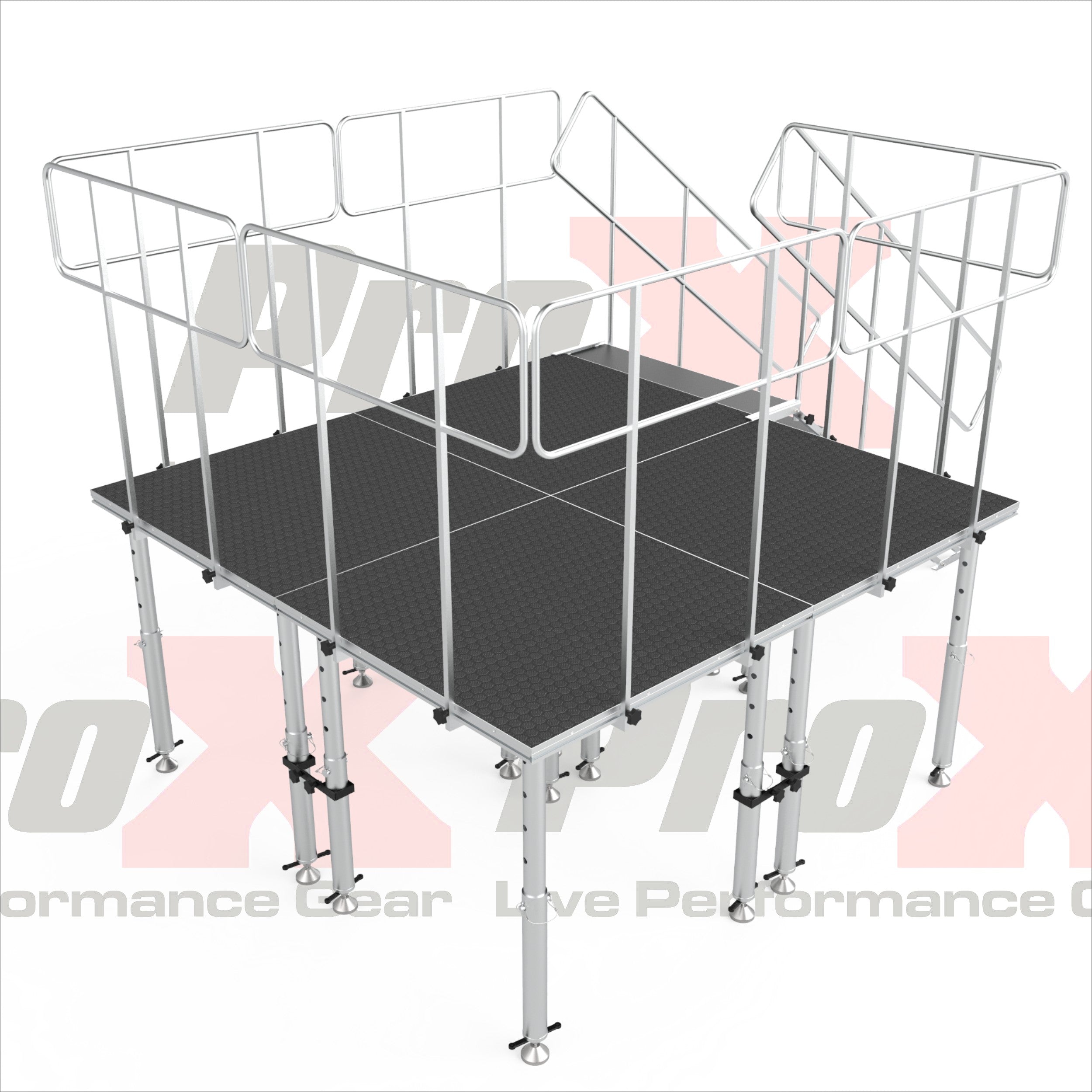 8x8 StageQ Platform Package 4x4 Decks w/ Steps Adjustable 28-48 Guard Rails and 7 Step