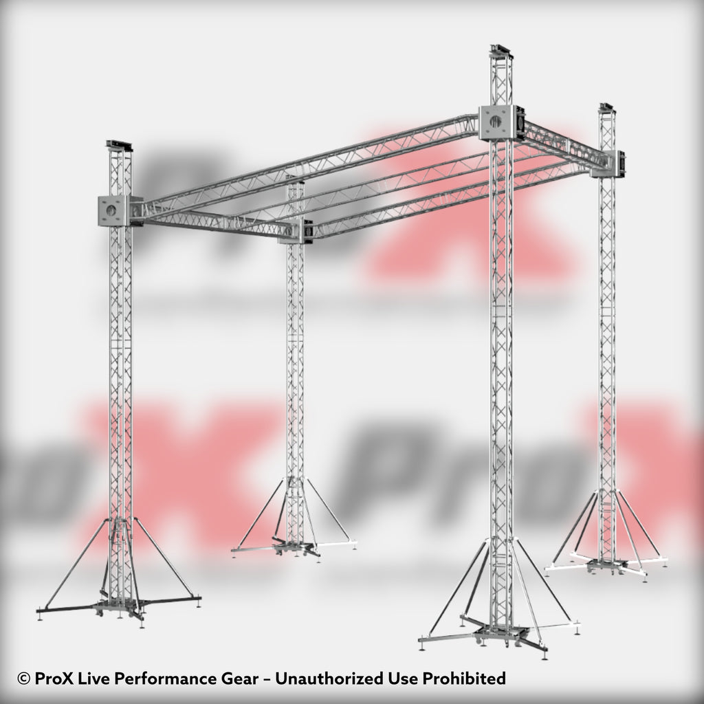 Stage Shed Slant Sloping Roofing Truss System Middle Beam Ground Support and Chain Hoists 20x20x23 Ft.
