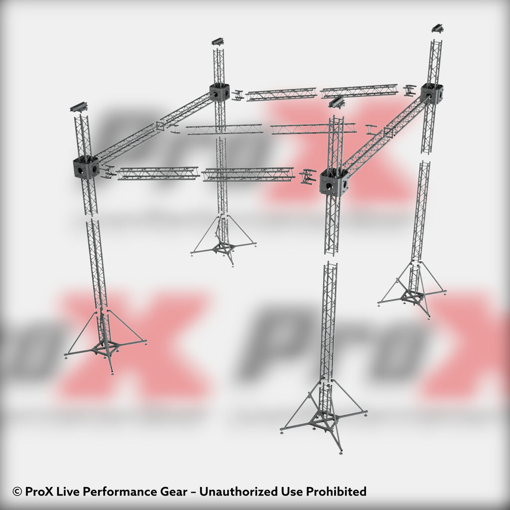 Stage Shed Slant Sloping Roofing Truss System Middle Beam Ground Support and Chain Hoists 20x20x23 Ft.