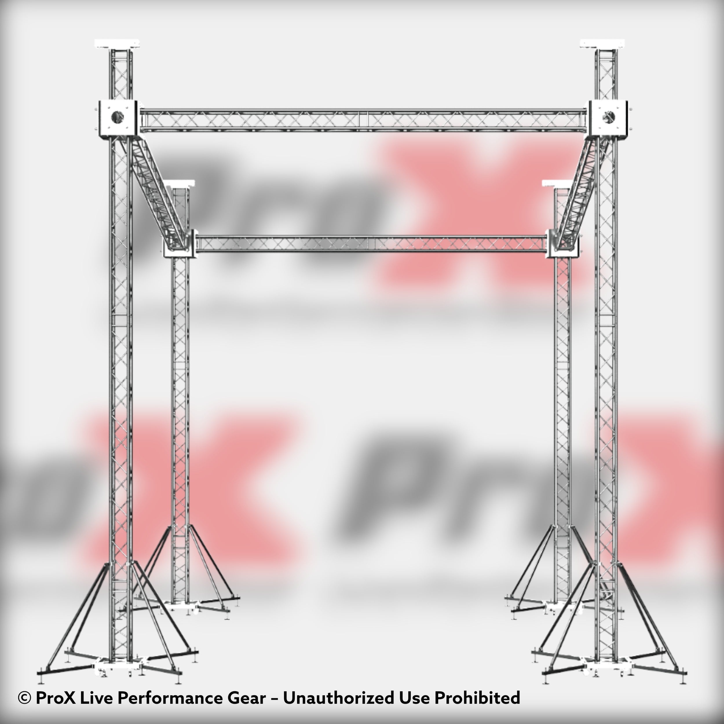 F34 Stage Shed Slant Sloping Roofing Truss System with Ground Support and Chain Hoists – 20x20x23 Ft.