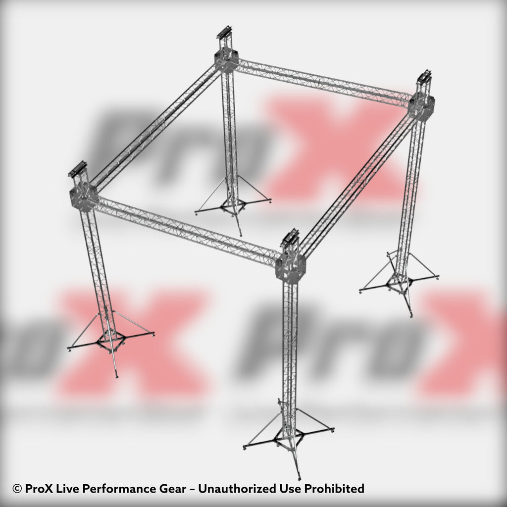 F34 Stage Shed Slant Sloping Roofing Truss System with Ground Support and Chain Hoists – 20x20x23 Ft.
