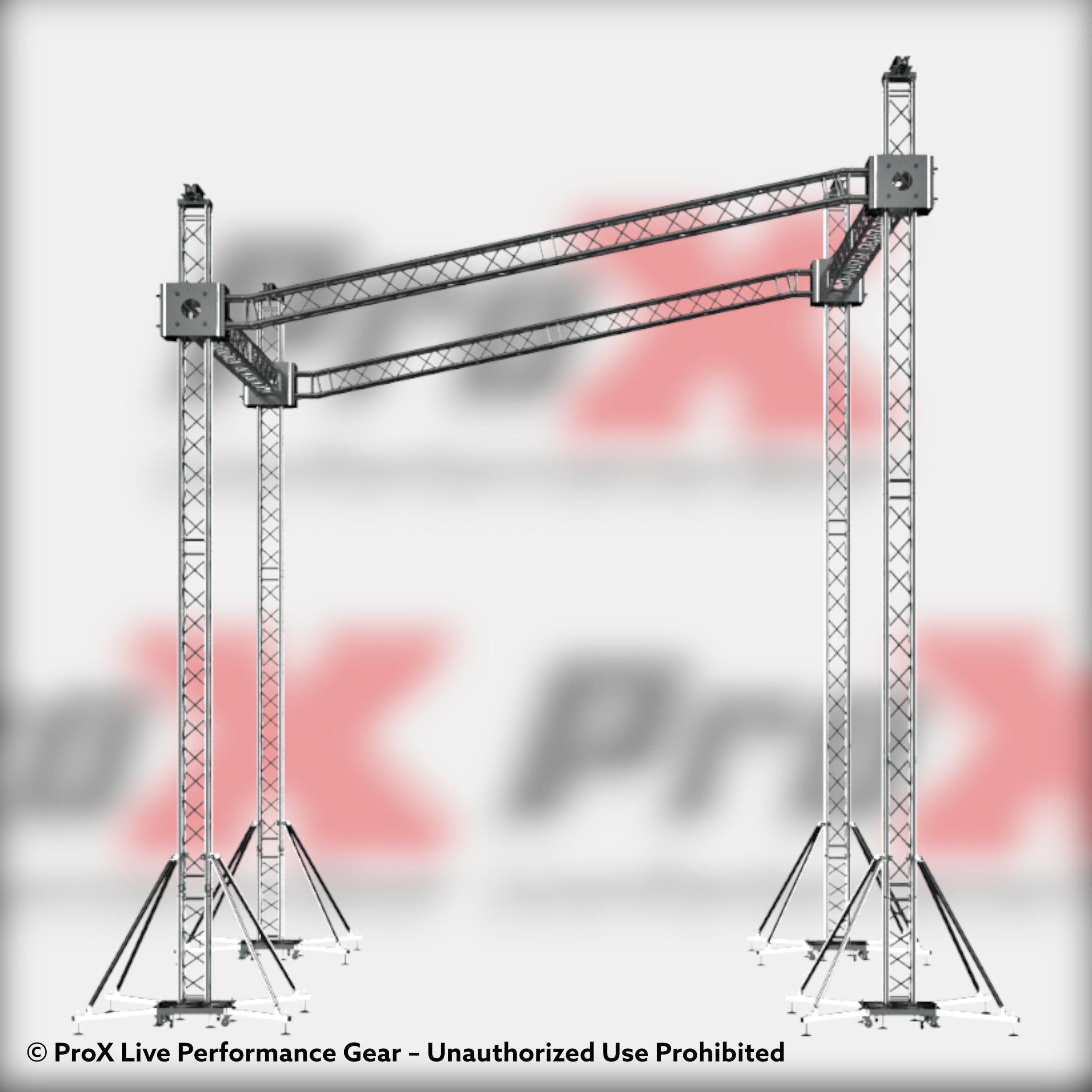 F34 Stage Shed Slant Sloping Roofing Truss System with Ground Support and Chain Hoists – 20x20x23 Ft.
