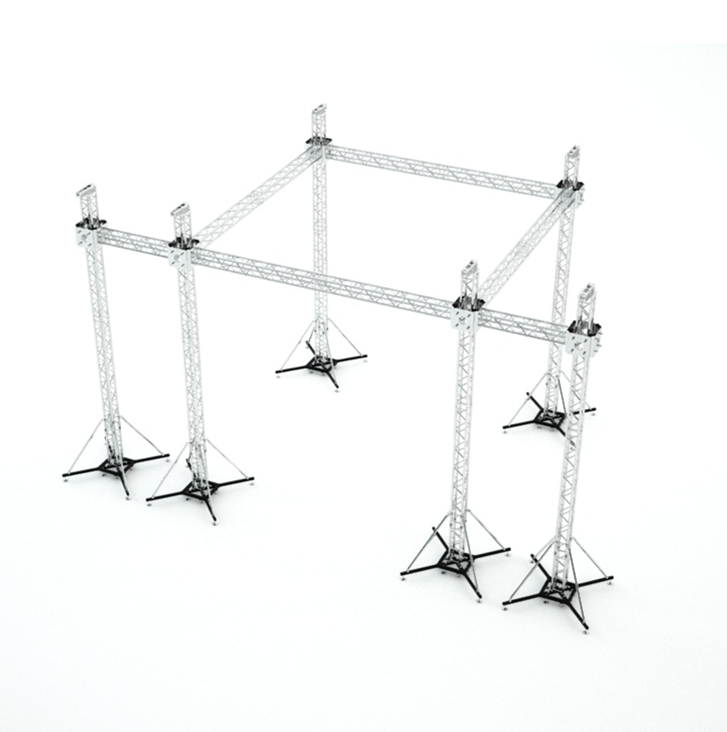 Flat Stage Roofing System with 7 Ft Speaker Wings and  6 Chain Hoists | 20 Ft W x 20 Ft L x 23 Ft H