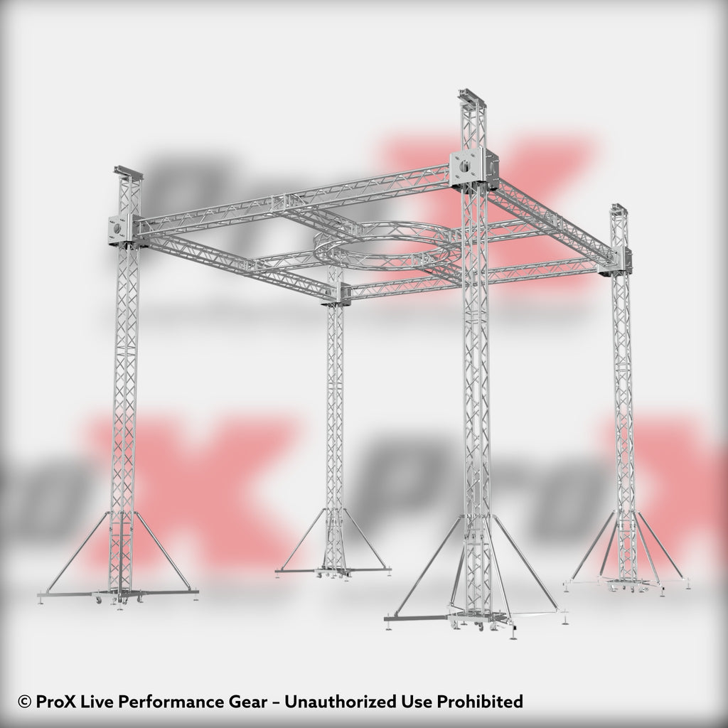 F34 Stage Roofing Truss System with Ground Support, Circular Truss and Chain Hoists – 21x21x23 Ft. Circle in Center