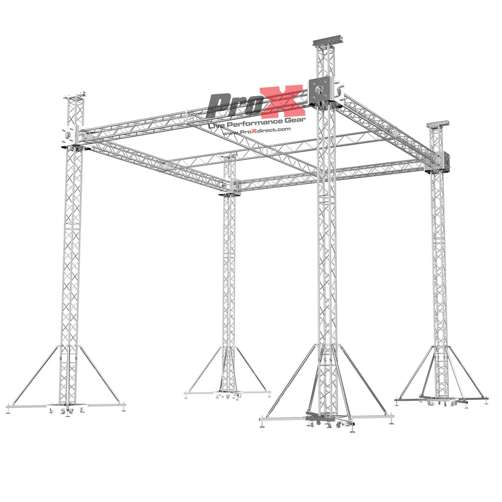 F34 Stage Roofing Truss System with Ground Support and Chain Hoists – 21 x 21 x 23 Ft F32 Center Cross