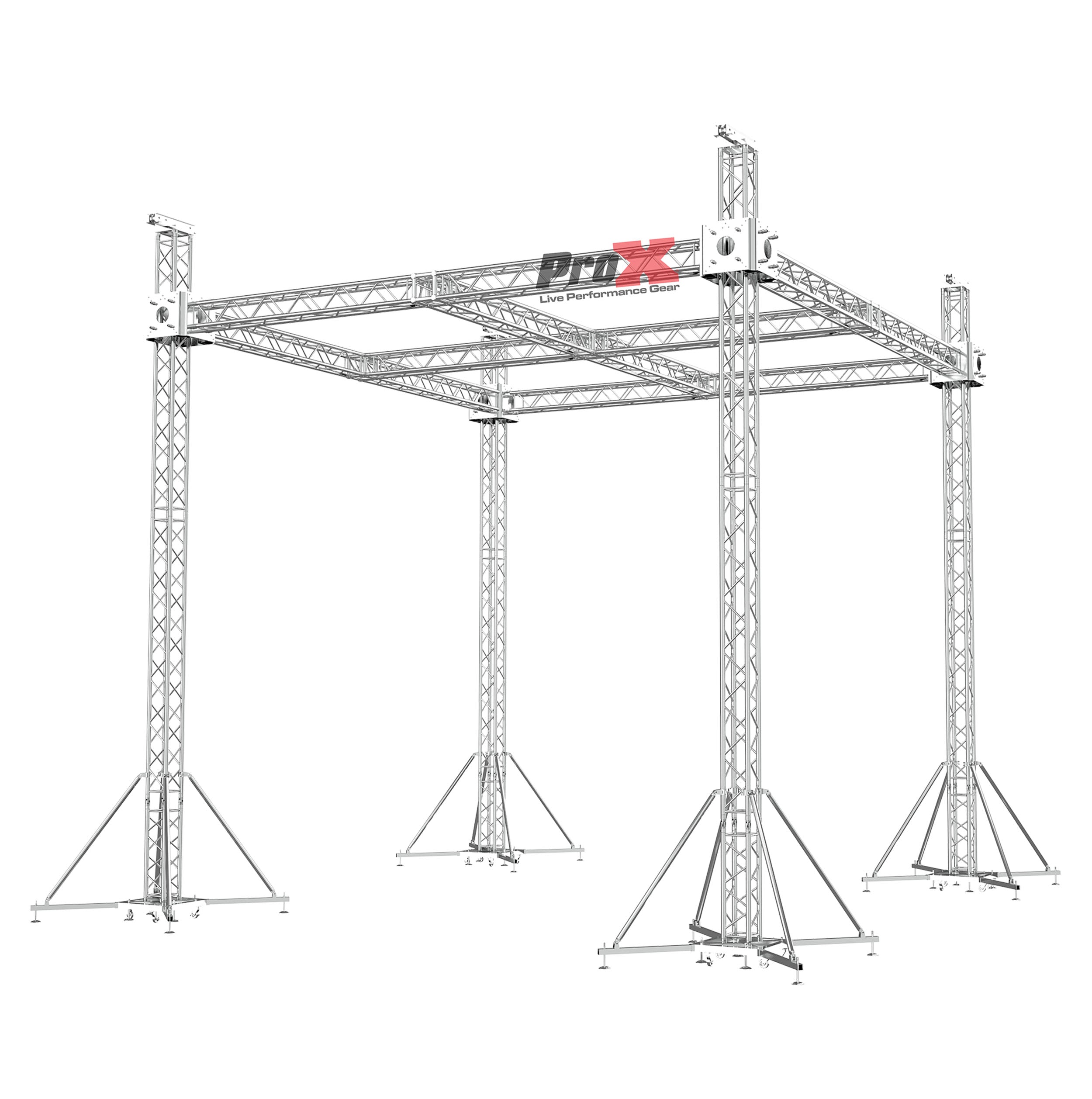 F34 Stage Roofing Ground Support Truss System with F34 Center Cross and Chain Hoists – 21 x 21 x 23 Ft