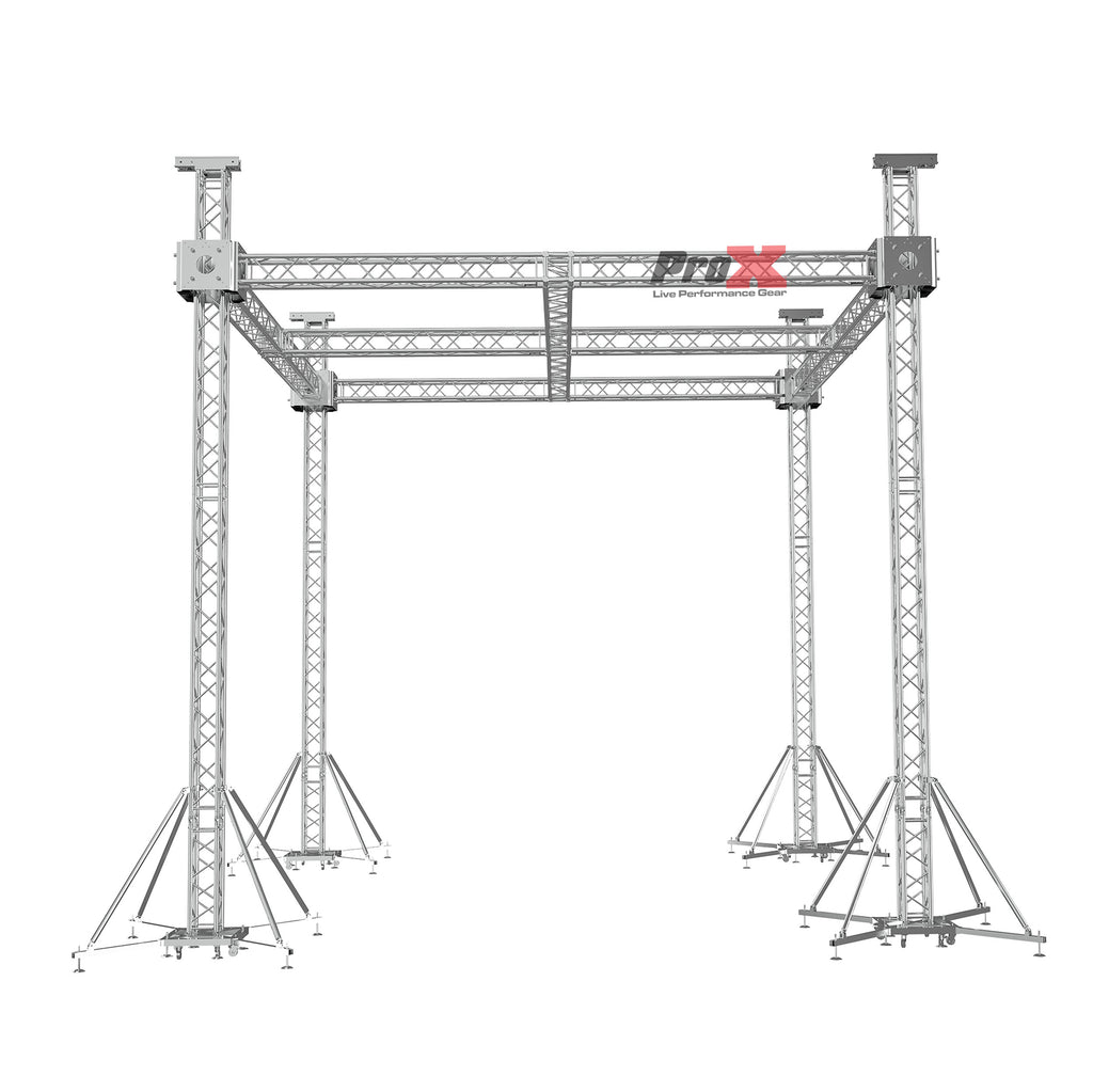 F34 Stage Roofing Ground Support Truss System with F34 Center Cross and Chain Hoists – 21 x 21 x 23 Ft