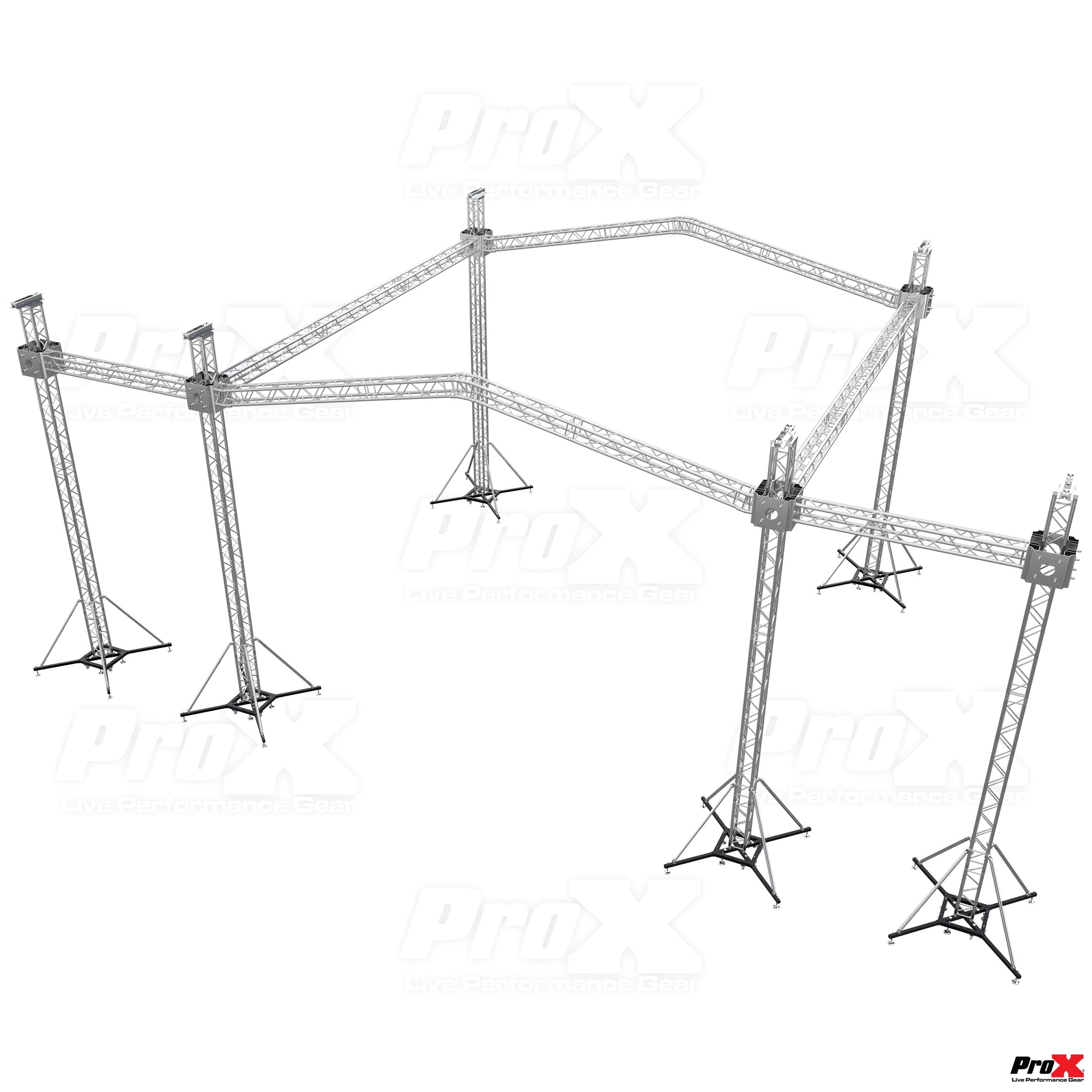 12D Stage Roofing System with 7 Ft Speaker Wings and 6 Chain Hoists | 30 Ft W x 30 Ft L x 23 Ft H