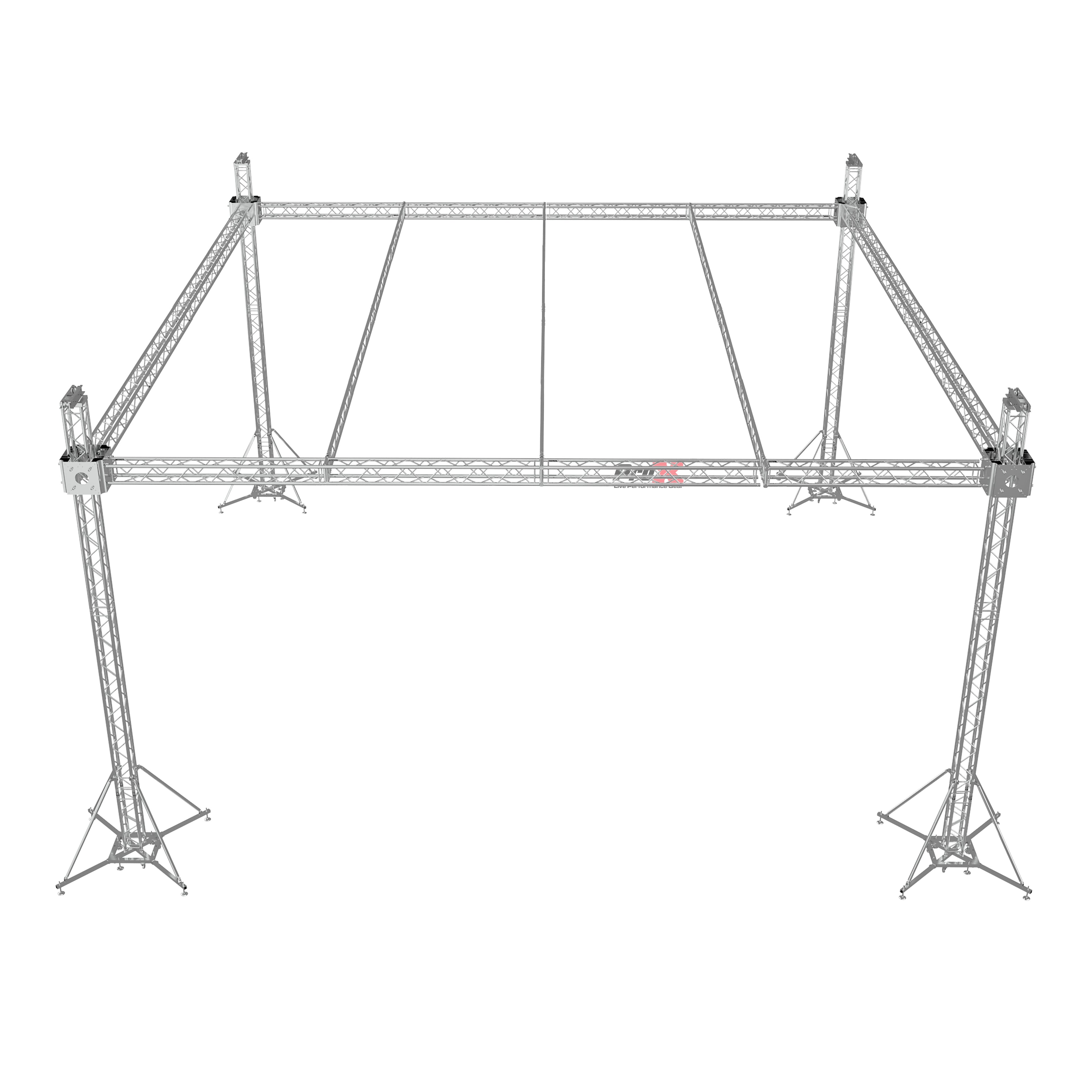 F34 Stage Roofing Truss System with Ground Support,  Truss and Chain Hoists – 32x32x23 Ft. F32 Beams