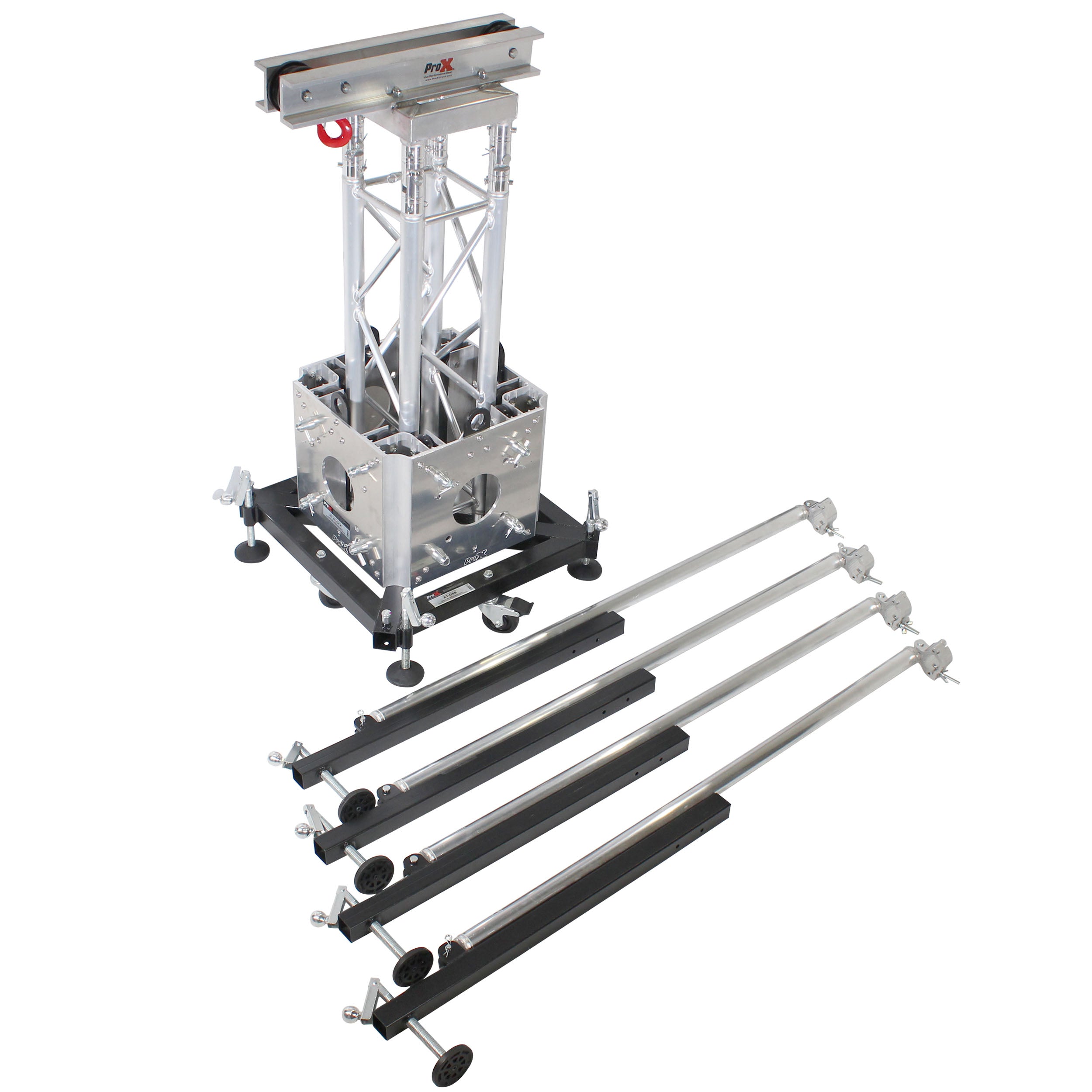 Truss Tower Stage Roofing System Package -Top Block | Hinges | Base | Outriggers and 3.28 Ft. 2 mm Wall Truss Segment