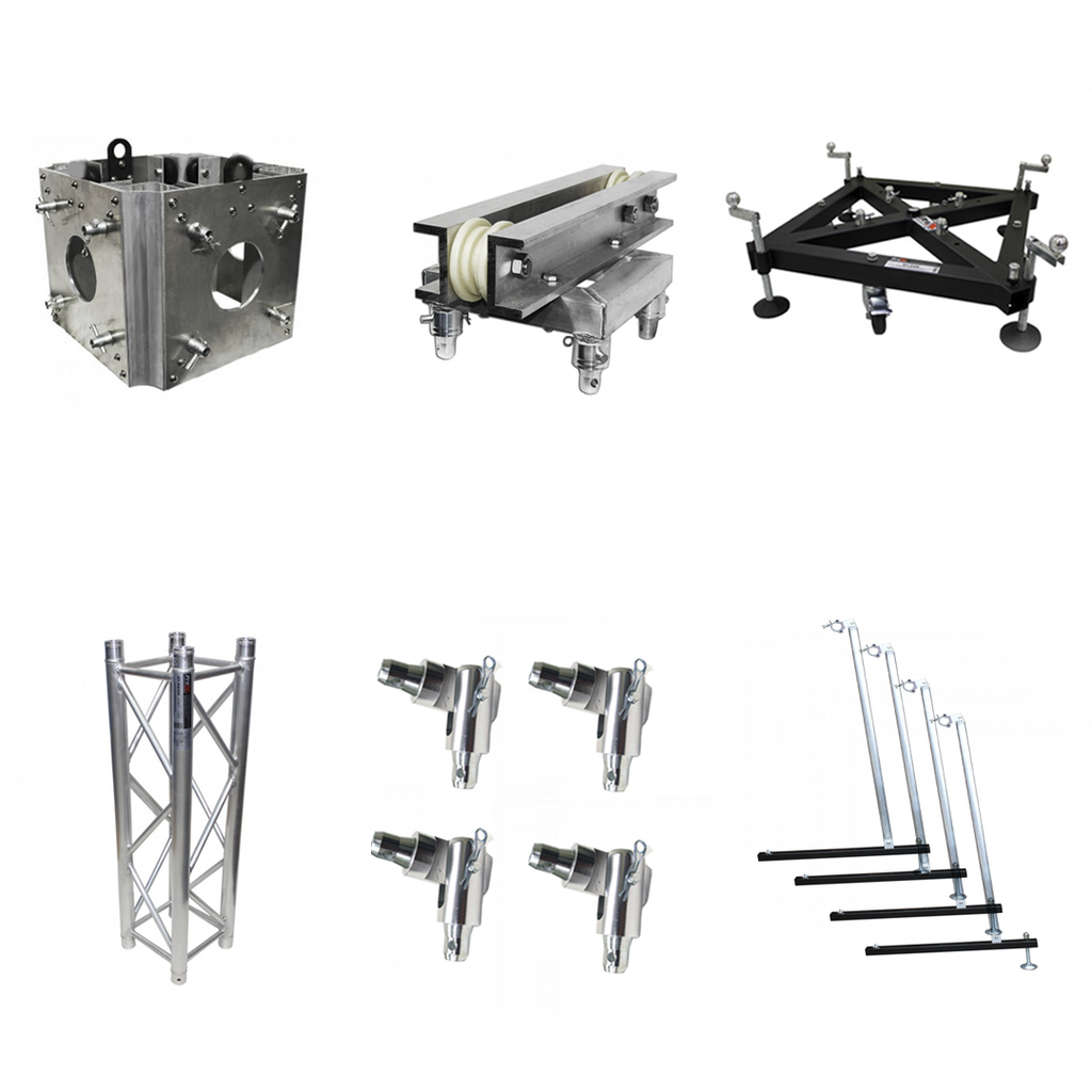 Truss Tower Stage Roofing System Package -Top Block | Hinges | Base | Outriggers and 3.28 Ft. 2 mm Wall Truss Segment