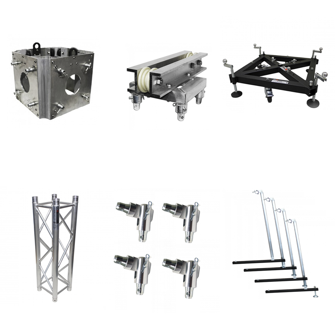 Truss Tower Stage Roofing System Package -Top Block | Hinges | Base | Outriggers and 3.28 Ft. 2 mm Wall Truss Segment