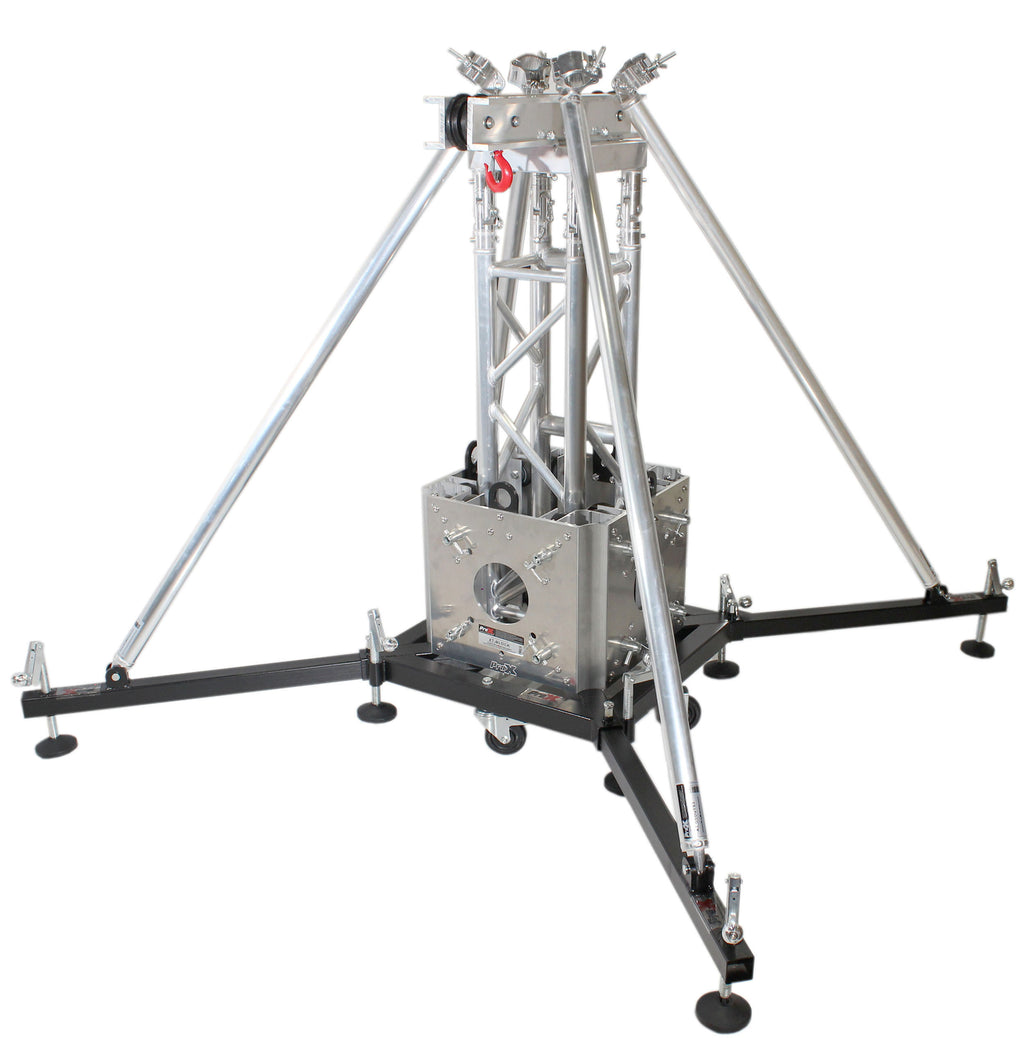 PRO Truss Tower Stage Lift System Package -Top Block | Hinges | Base | Outriggers and 3.28 Ft. 3 mm Ladder Truss Segment