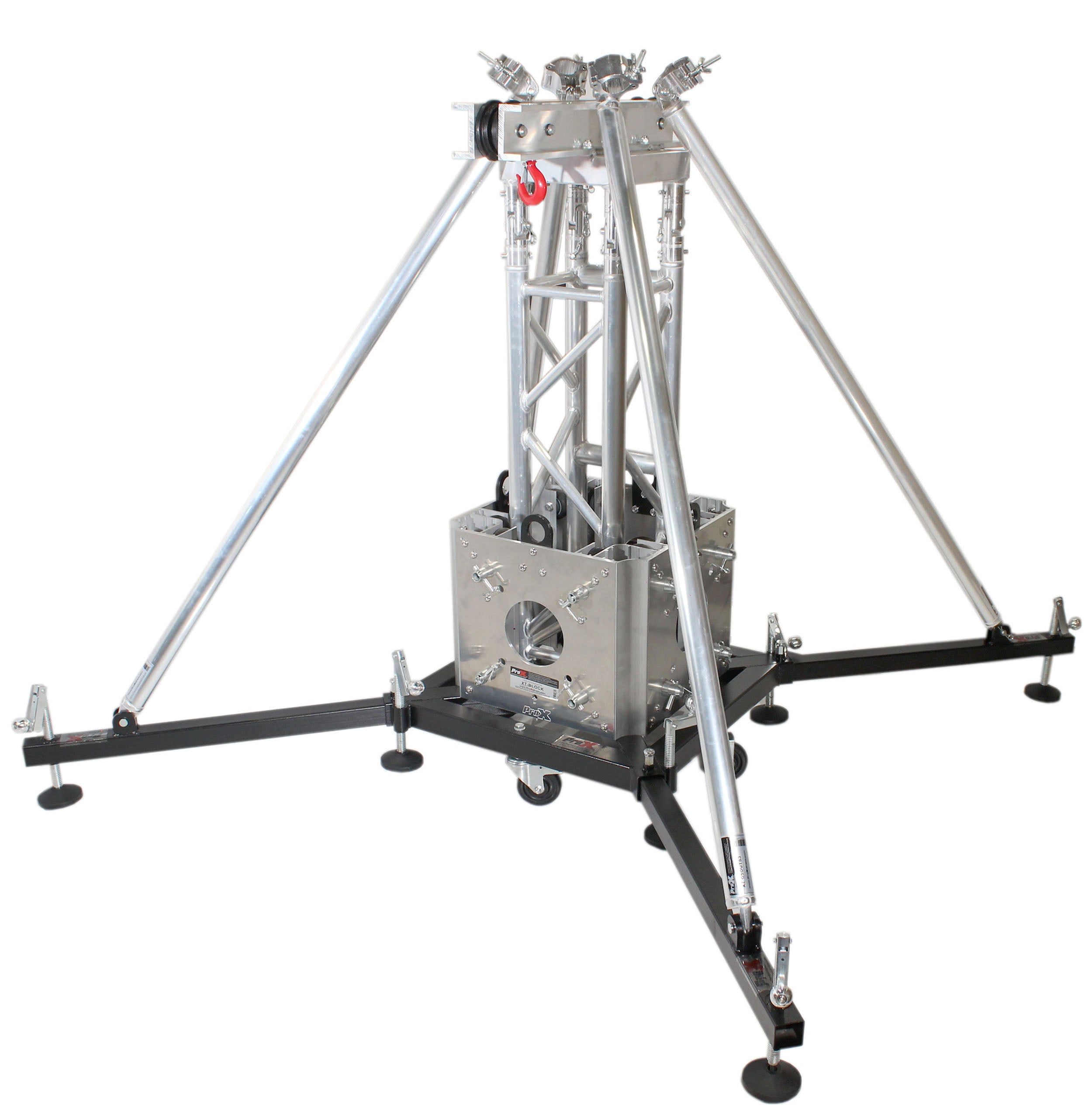 PRO Truss Tower Stage Lift System Package -Top Block | Hinges | Base | Outriggers and 3.28 Ft. 3 mm Ladder Truss Segment