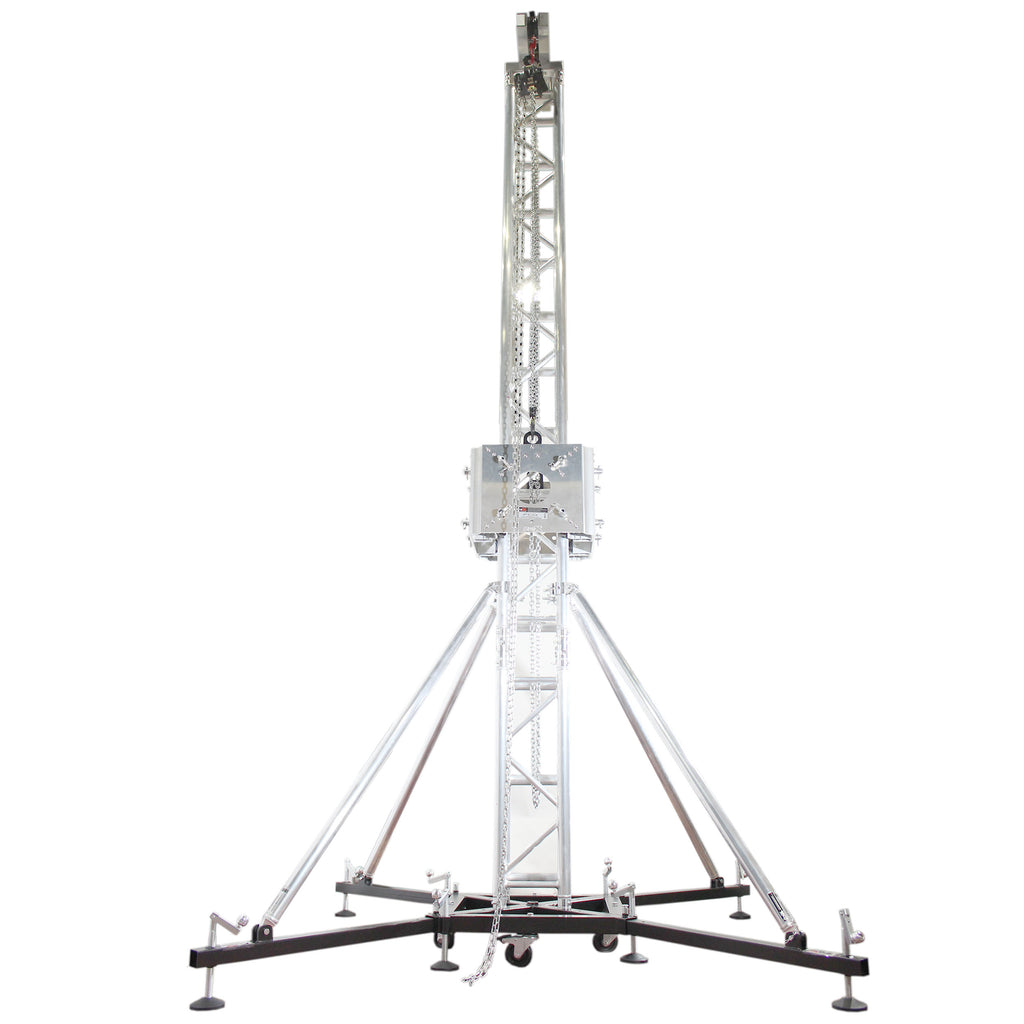 PRO Truss Tower Stage Lift System Package -Top Block | Hinges | Base | Outriggers and 3.28 Ft. 3 mm Ladder Truss Segment