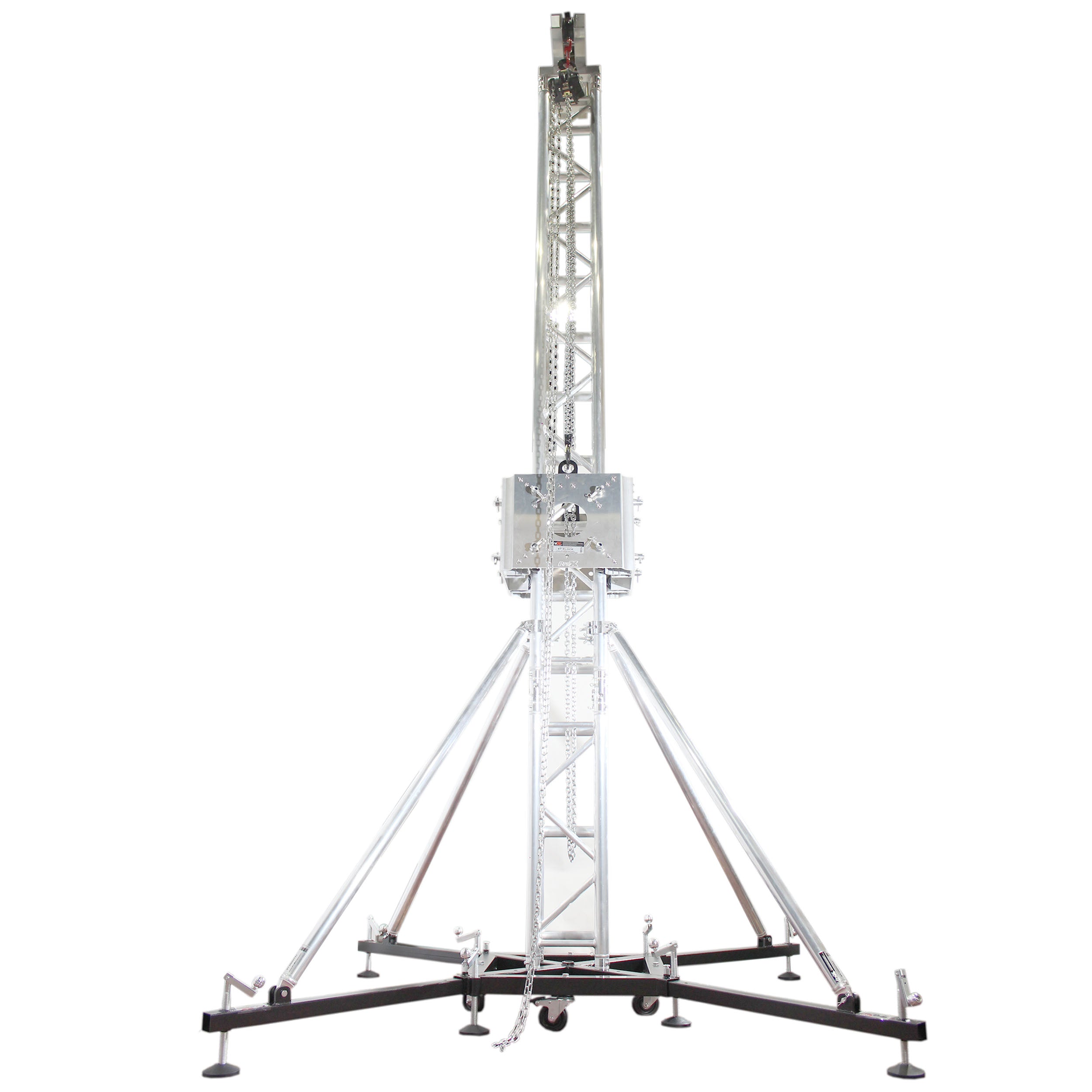 PRO Truss Tower Stage Lift System Package -Top Block | Hinges | Base | Outriggers and 3.28 Ft. 3 mm Ladder Truss Segment