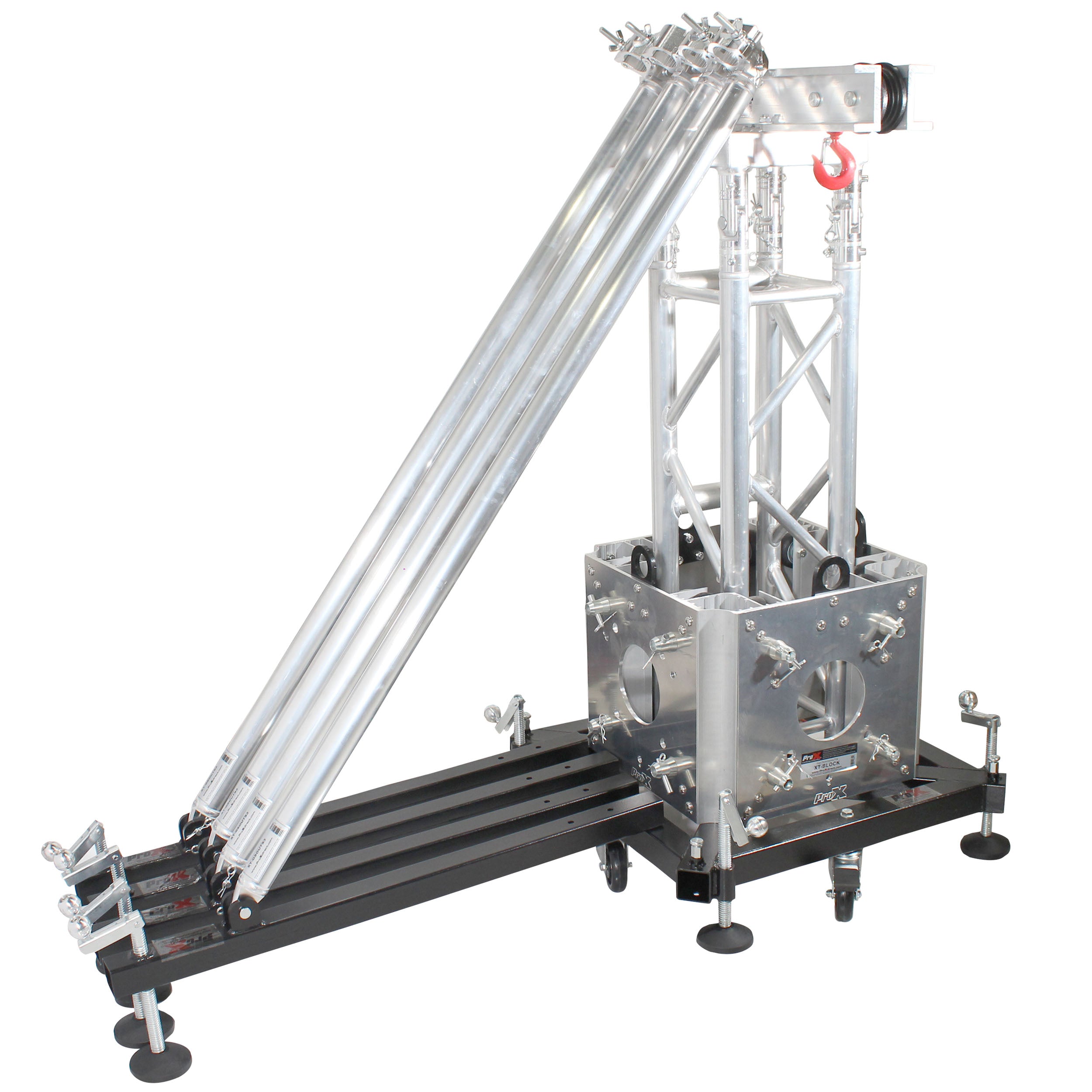 PRO Truss Tower Stage Lift System Package -Top Block | Hinges | Base | Outriggers and 3.28 Ft. 3 mm Ladder Truss Segment