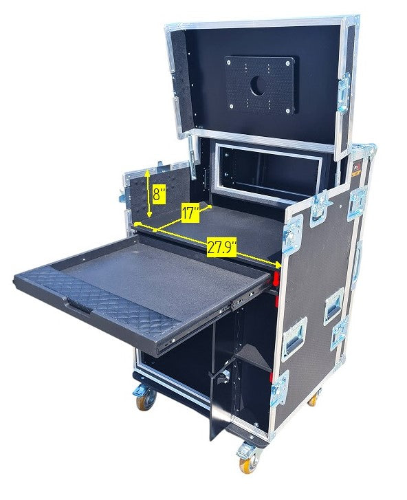 Mobile AV Broadcasting Streaming Recording Studio Workstation Case with 4U Top 12U Bottom Black Finish