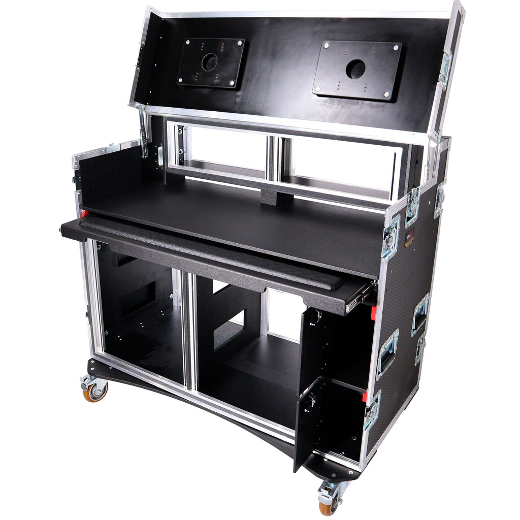 Mobile AV Broadcasting Streaming Recording Studio Workstation Case with 2x 4U Top 2x 12U Bottom