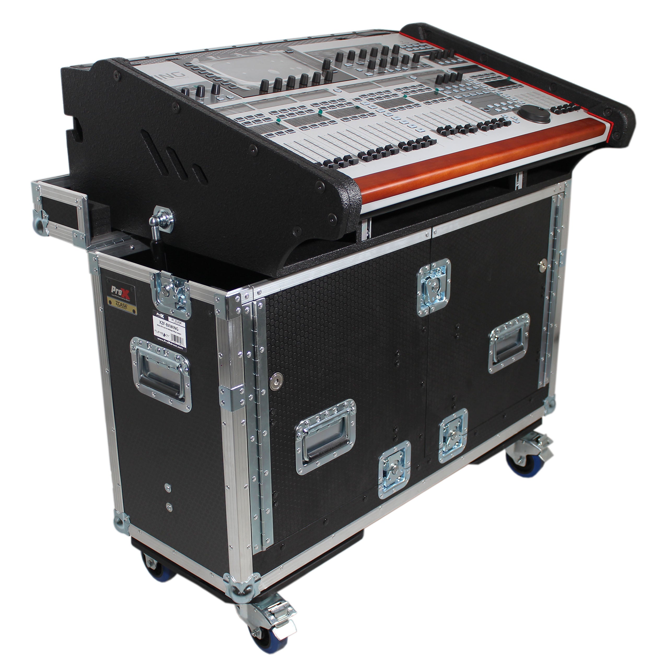 Behringer Wing Flip-Ready Hydraulic Console Easy Retracting Lifting Flight Case and wheels